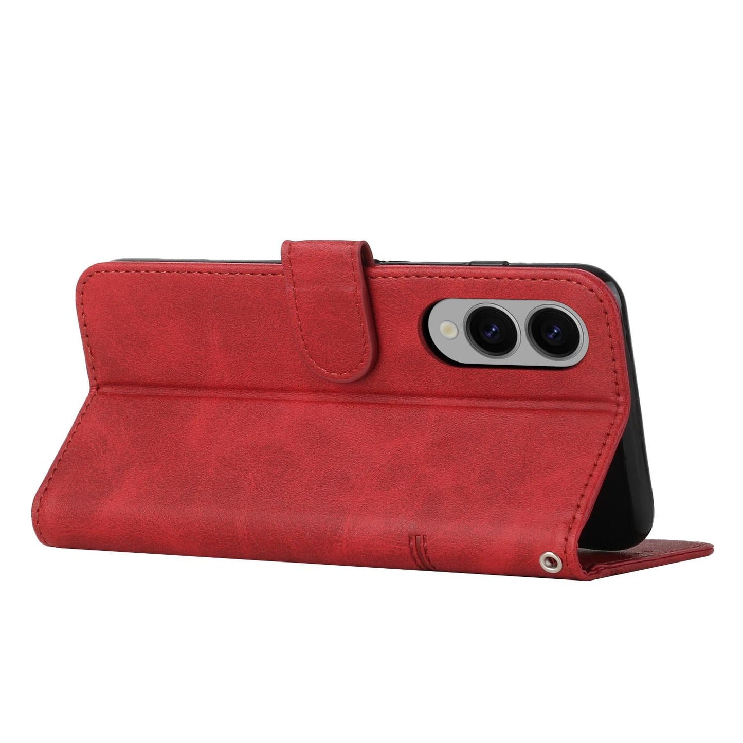 For Samsung Galaxy S25 Edge 5G Stitching Calf Texture Buckle Leather Phone Case(Red)