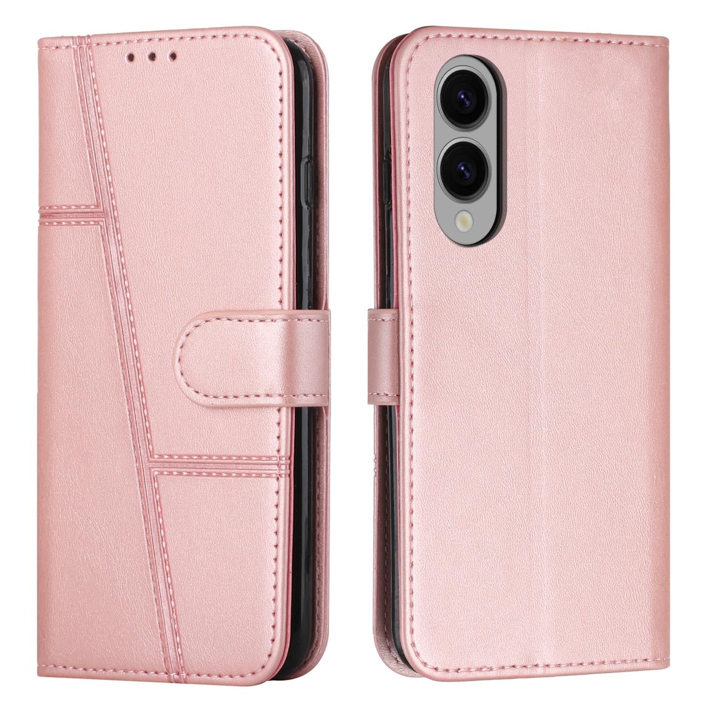 For Samsung Galaxy S25 Edge 5G Stitching Calf Texture Buckle Leather Phone Case(Rose Gold)