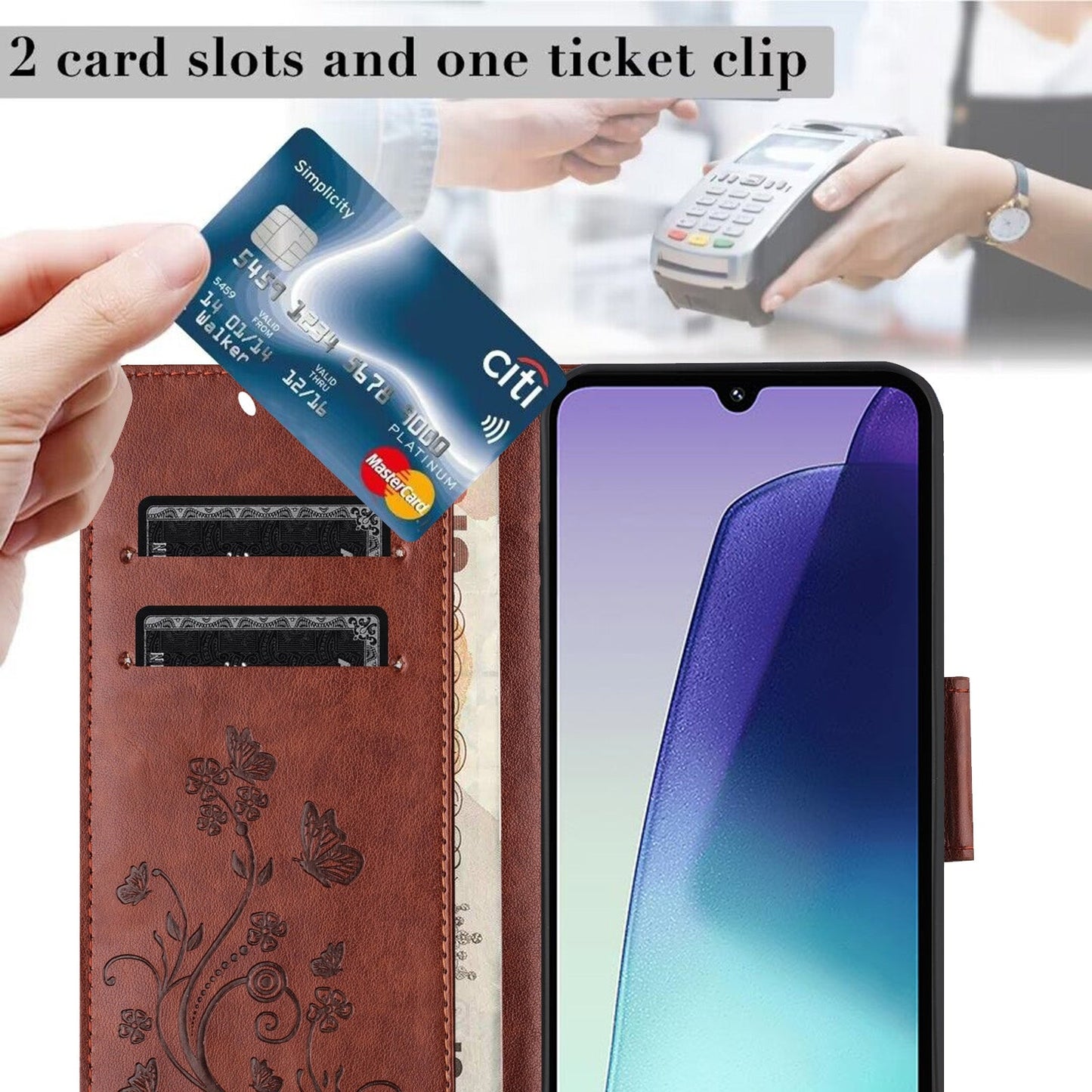 For Redmi 14C Butterfly Flower Pattern Flip Leather Phone Case(Brown)