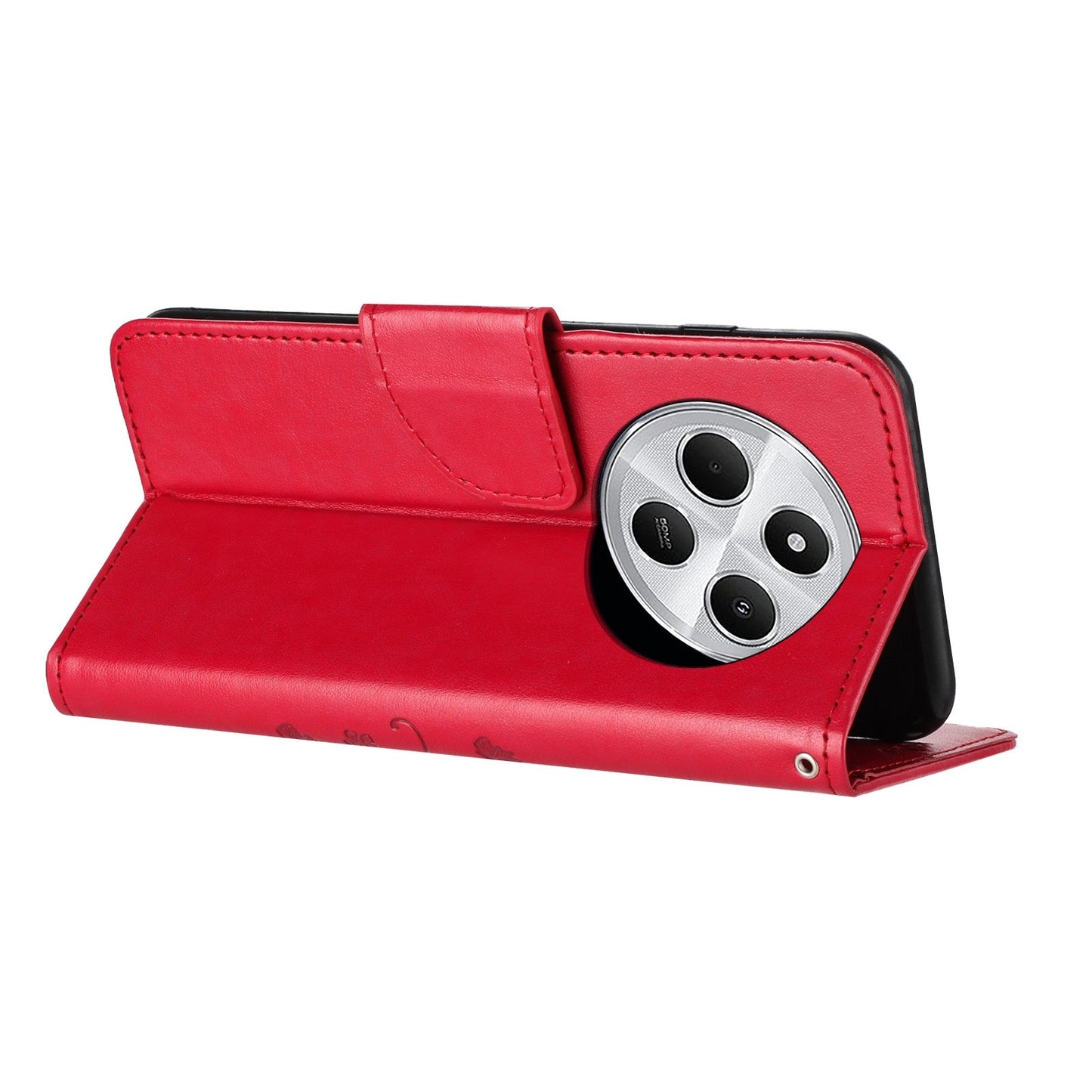 For Redmi 14C Butterfly Flower Pattern Flip Leather Phone Case(Red)