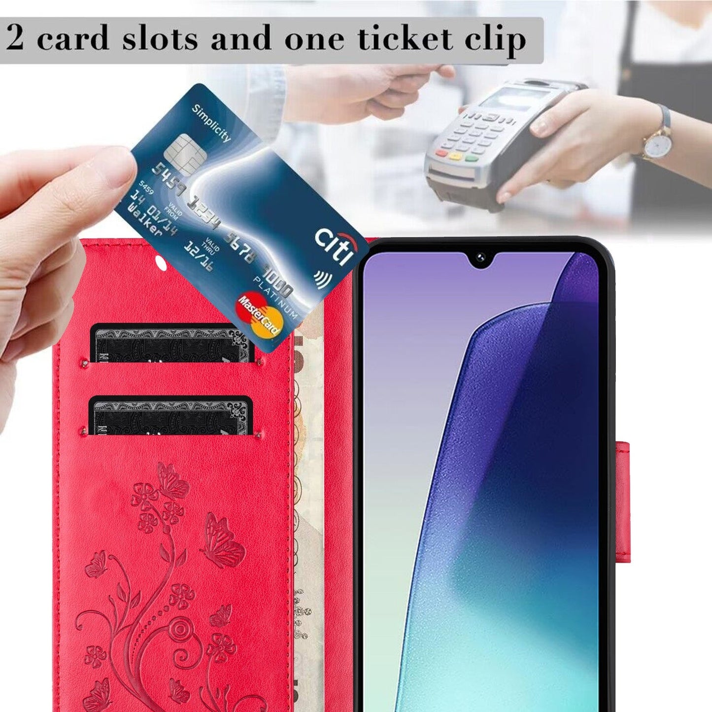 For Redmi 14C Butterfly Flower Pattern Flip Leather Phone Case(Red)