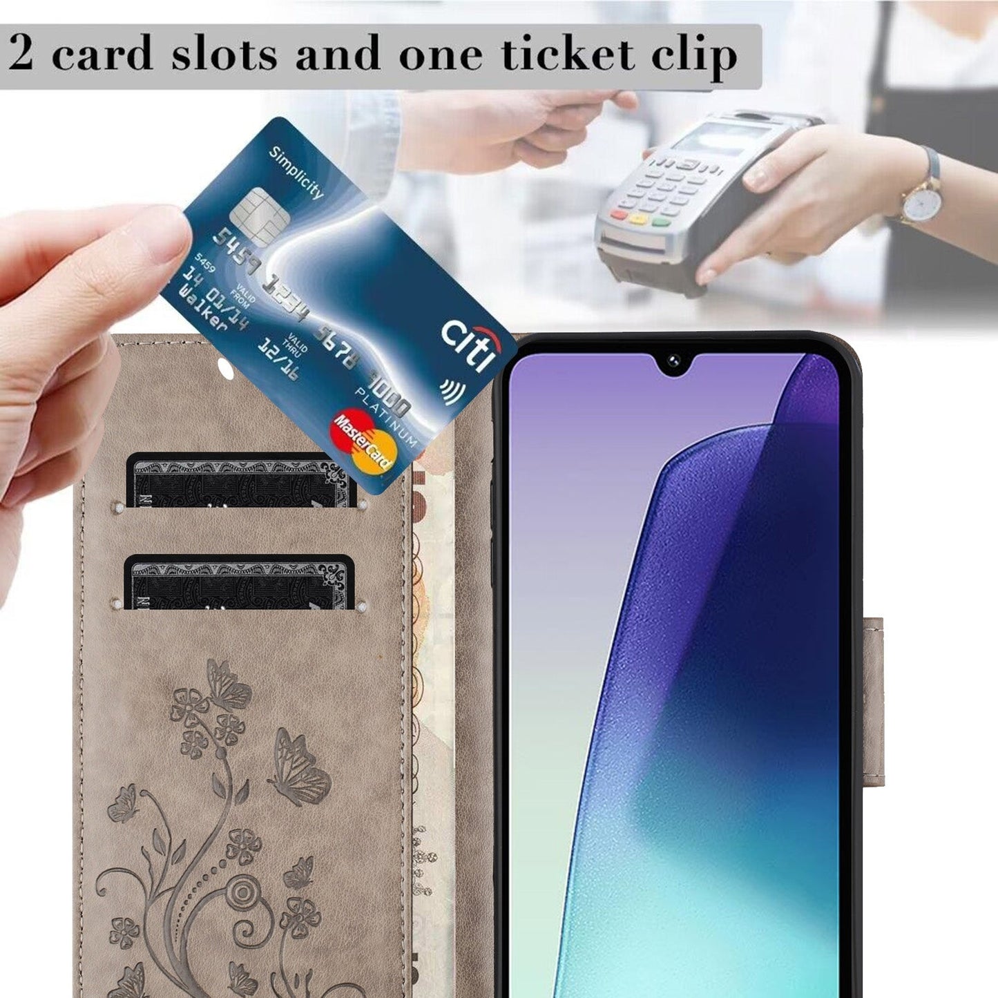 For Redmi 14C Butterfly Flower Pattern Flip Leather Phone Case(Grey)