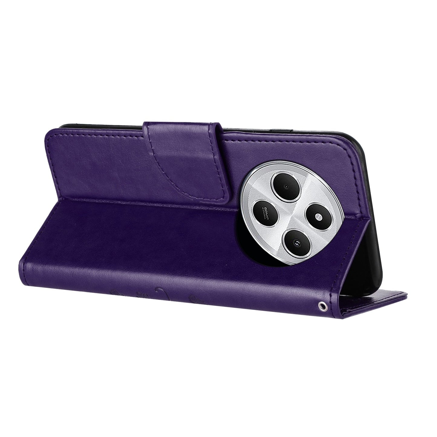 For Redmi 14C Butterfly Flower Pattern Flip Leather Phone Case(Dark Purple)