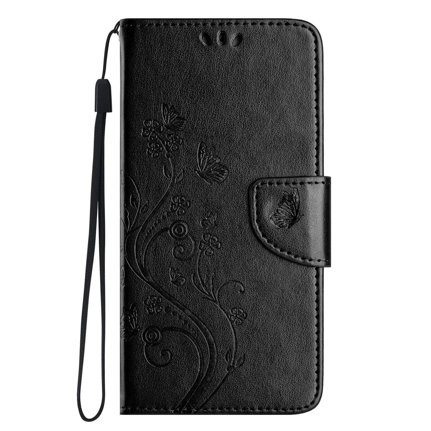 For Redmi 14C Butterfly Flower Pattern Flip Leather Phone Case(Black)