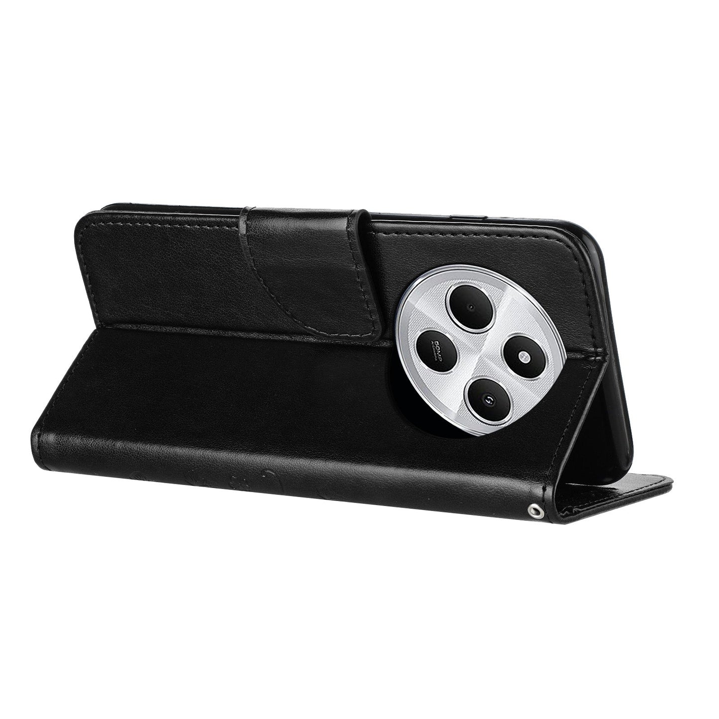 For Redmi 14C Butterfly Flower Pattern Flip Leather Phone Case(Black)