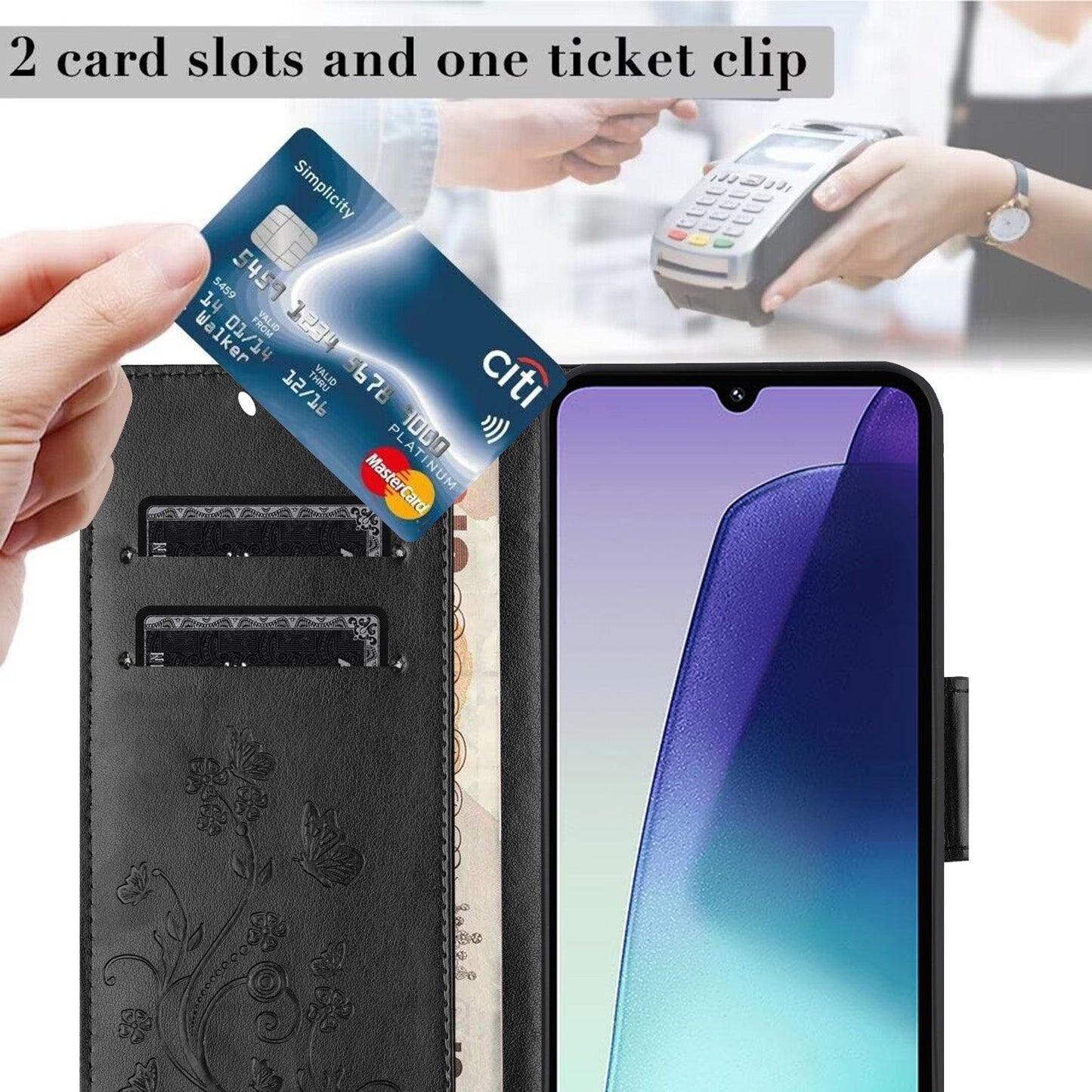 For Redmi 14C Butterfly Flower Pattern Flip Leather Phone Case(Black)