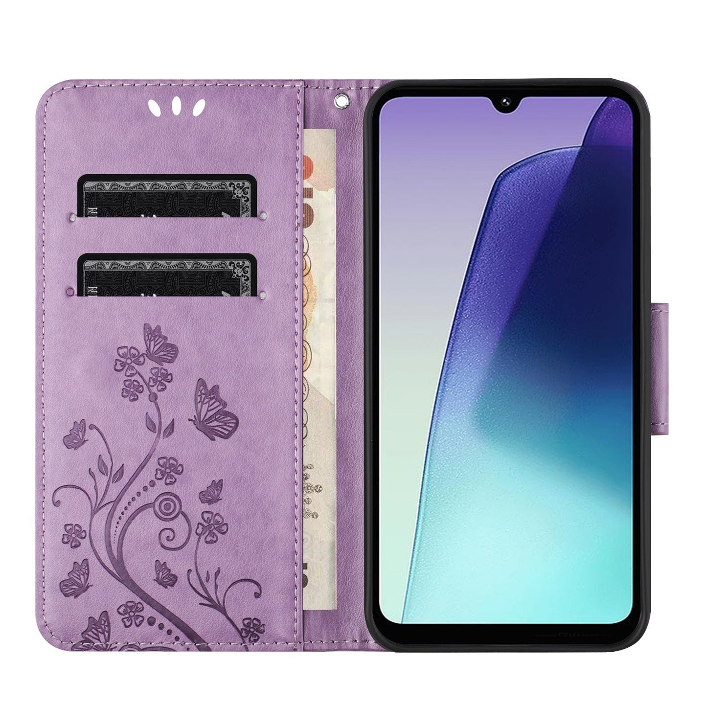 For Redmi 14C Butterfly Flower Pattern Flip Leather Phone Case(Light Purple)