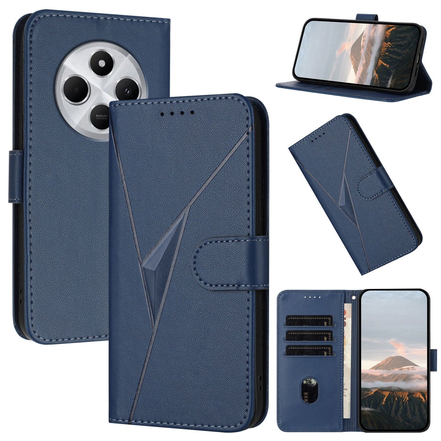 For Redmi 14C 4G Triangle Pattern Buckle Clasp Leather Phone Case(Royal Blue)