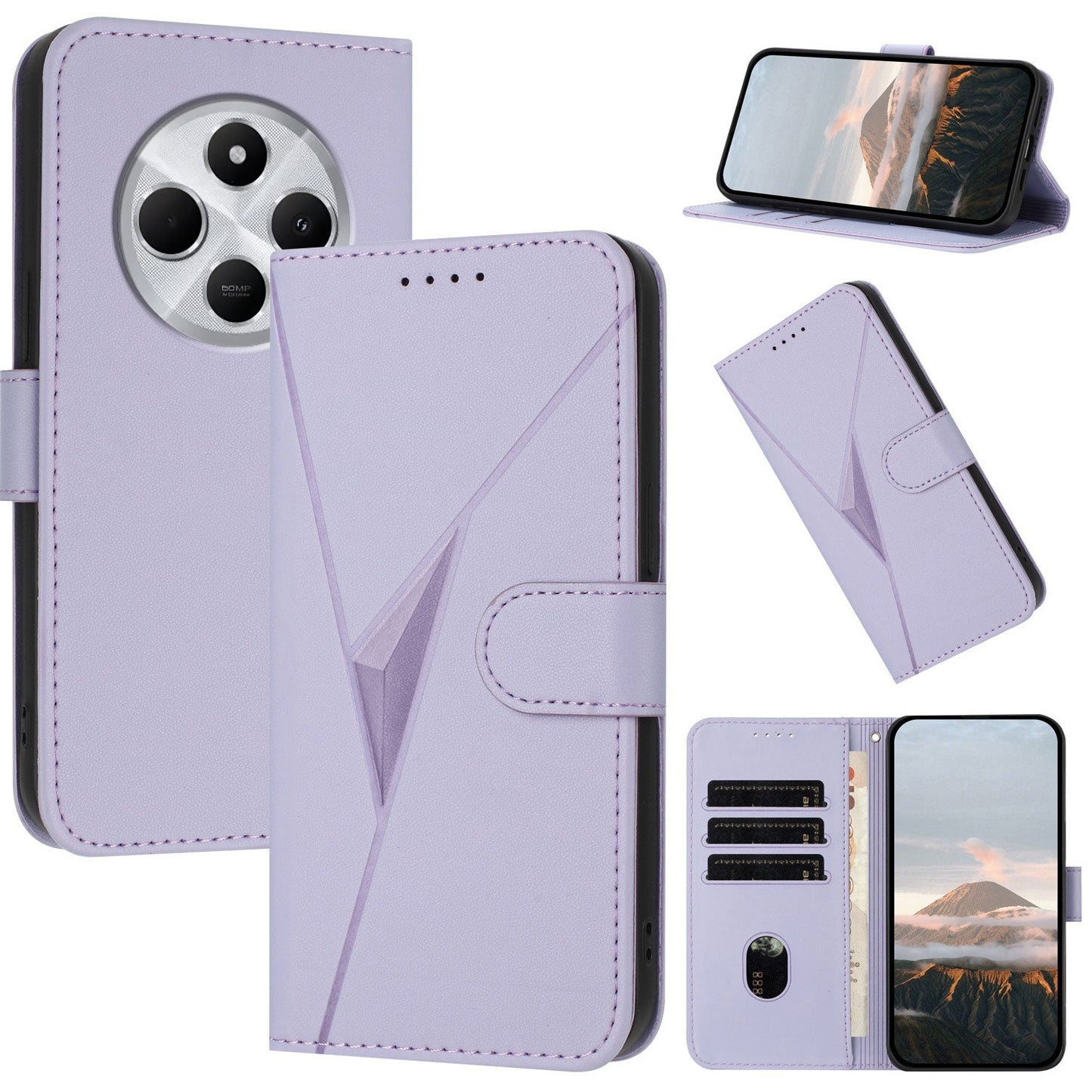 For Redmi 14C 4G Triangle Pattern Buckle Clasp Leather Phone Case(Light Purple)