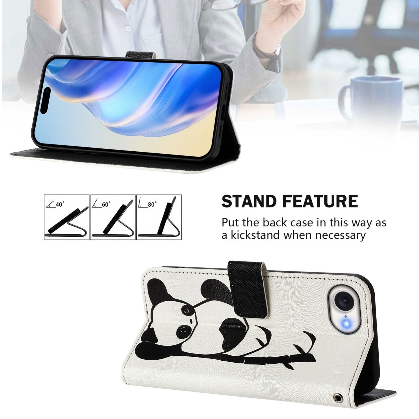 For iPhone 16e Art Colored Drawing Pattern Leather Phone Case(Panda)