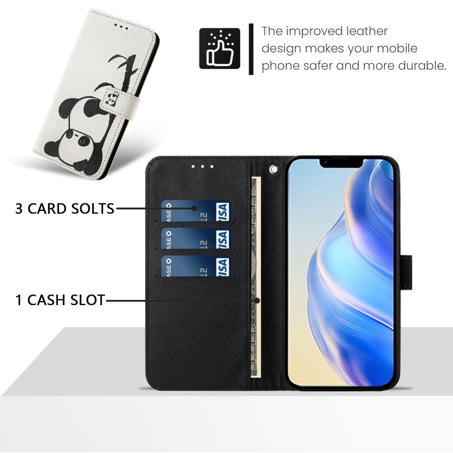 For iPhone 16e Art Colored Drawing Pattern Leather Phone Case(Panda)