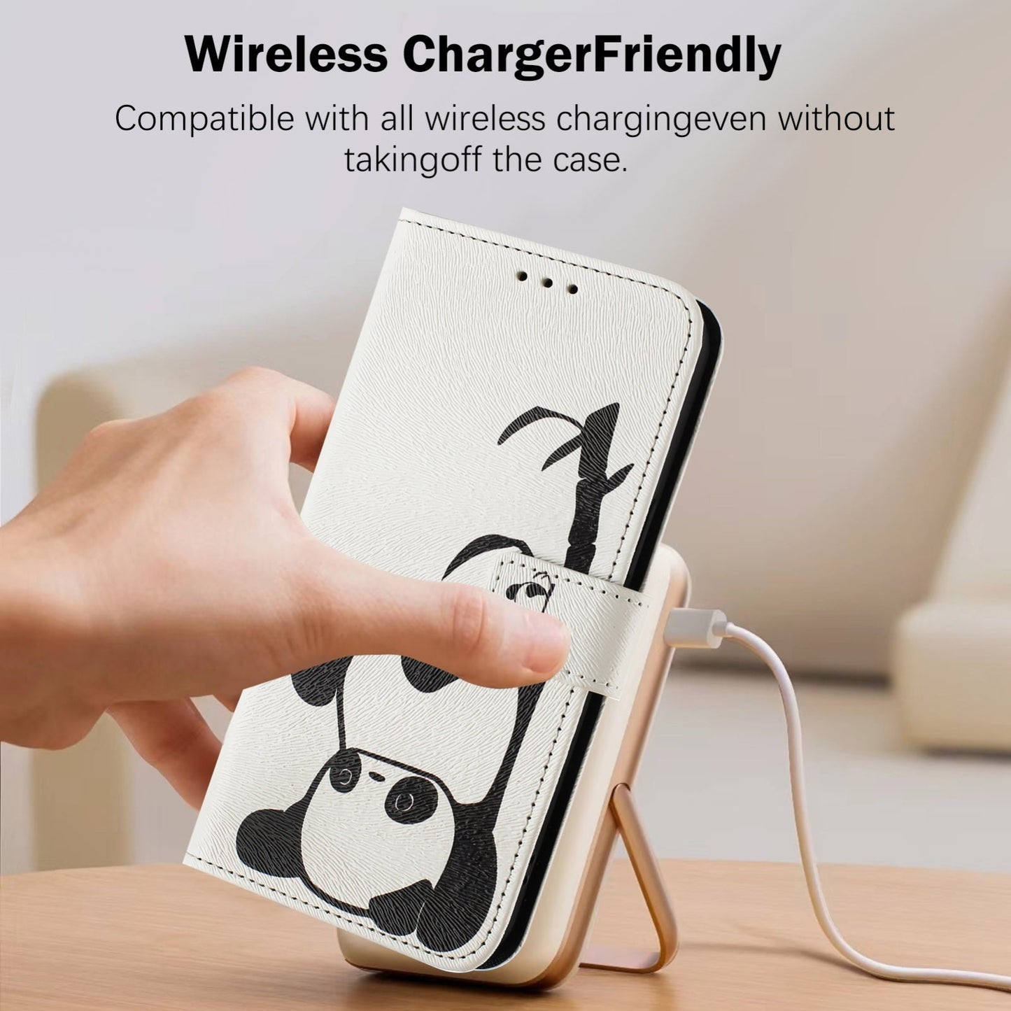 For iPhone 16e Art Colored Drawing Pattern Leather Phone Case(Panda)