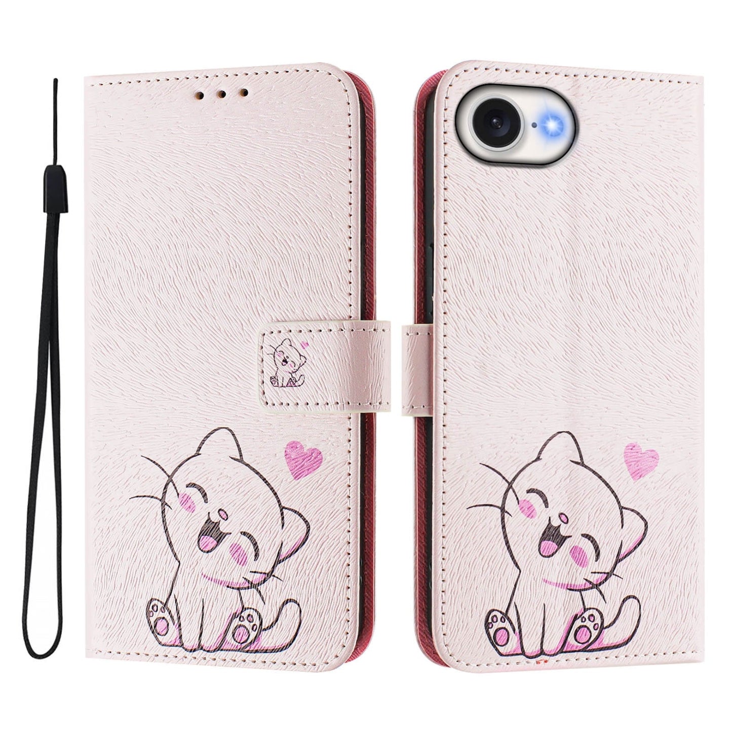 For iPhone 16e Art Colored Drawing Pattern Leather Phone Case(Cute cat)