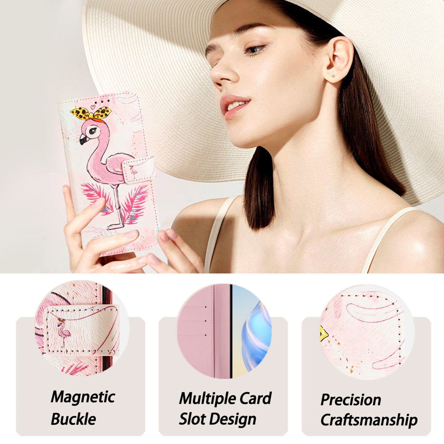 For iPhone 16e Art Colored Drawing Pattern Leather Phone Case(Flamingo)