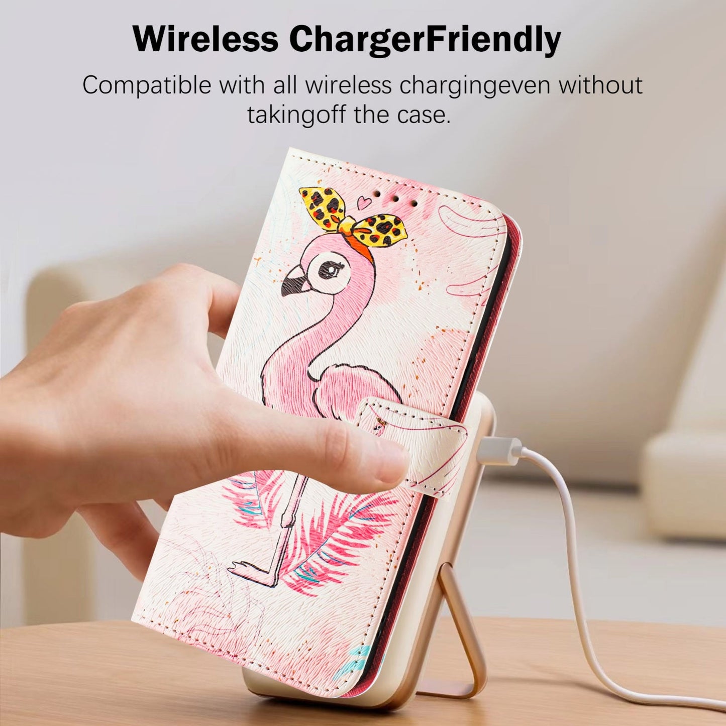 For iPhone 16e Art Colored Drawing Pattern Leather Phone Case(Flamingo)