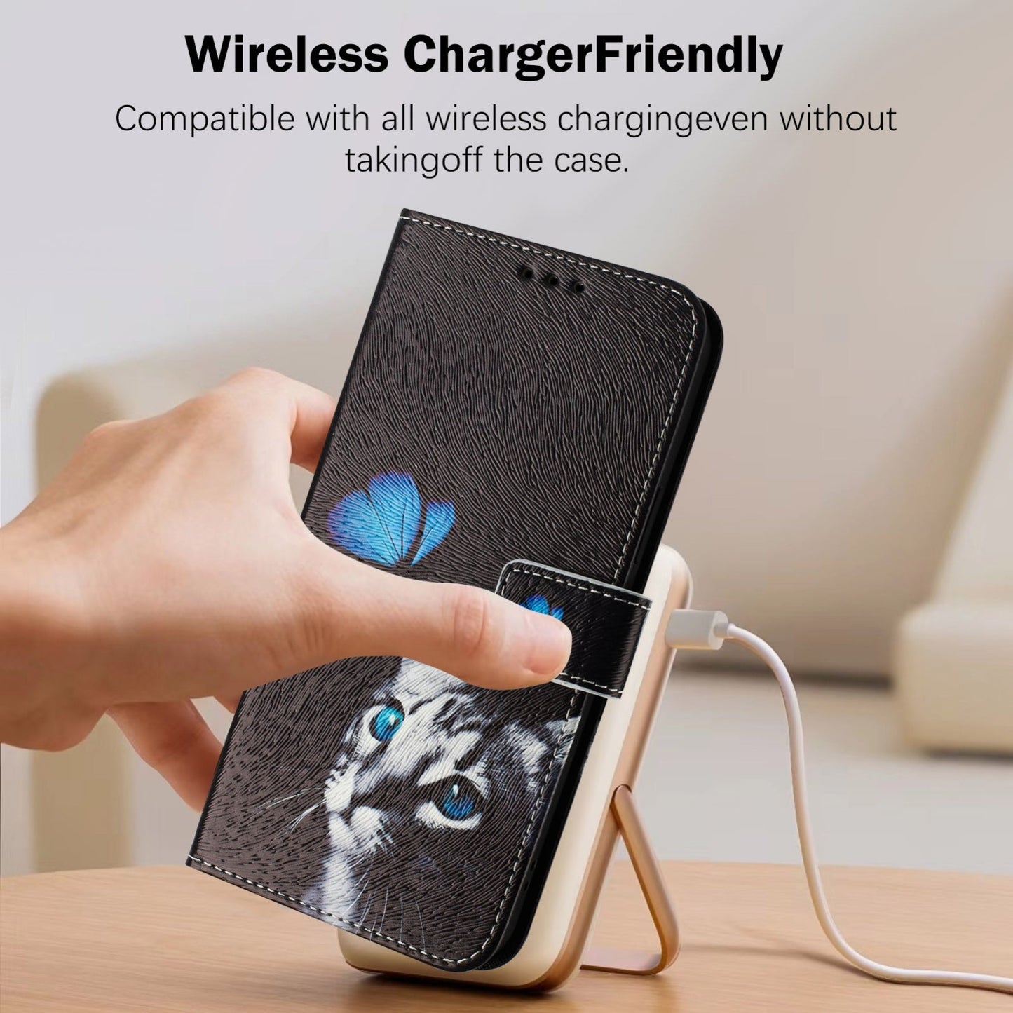 For iPhone 16e Art Colored Drawing Pattern Leather Phone Case(Butterfly cat)