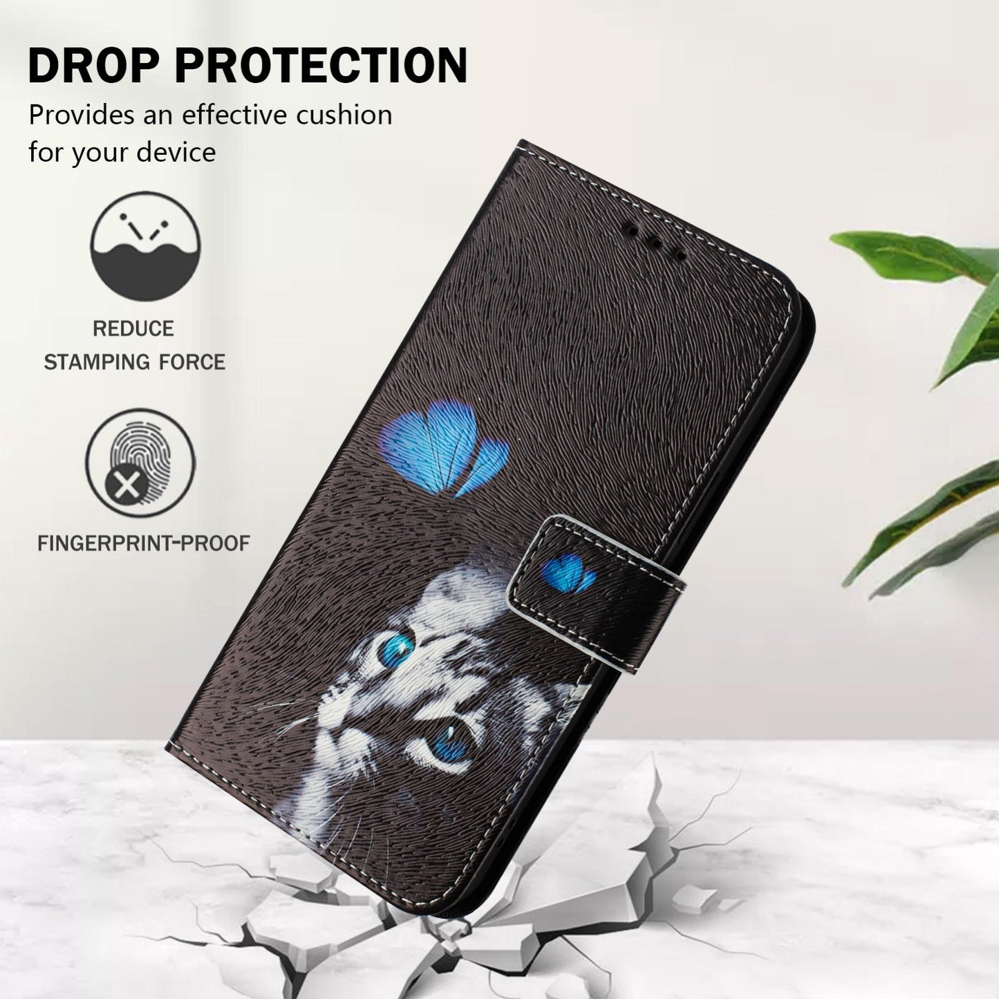 For iPhone 16e Art Colored Drawing Pattern Leather Phone Case(Butterfly cat)