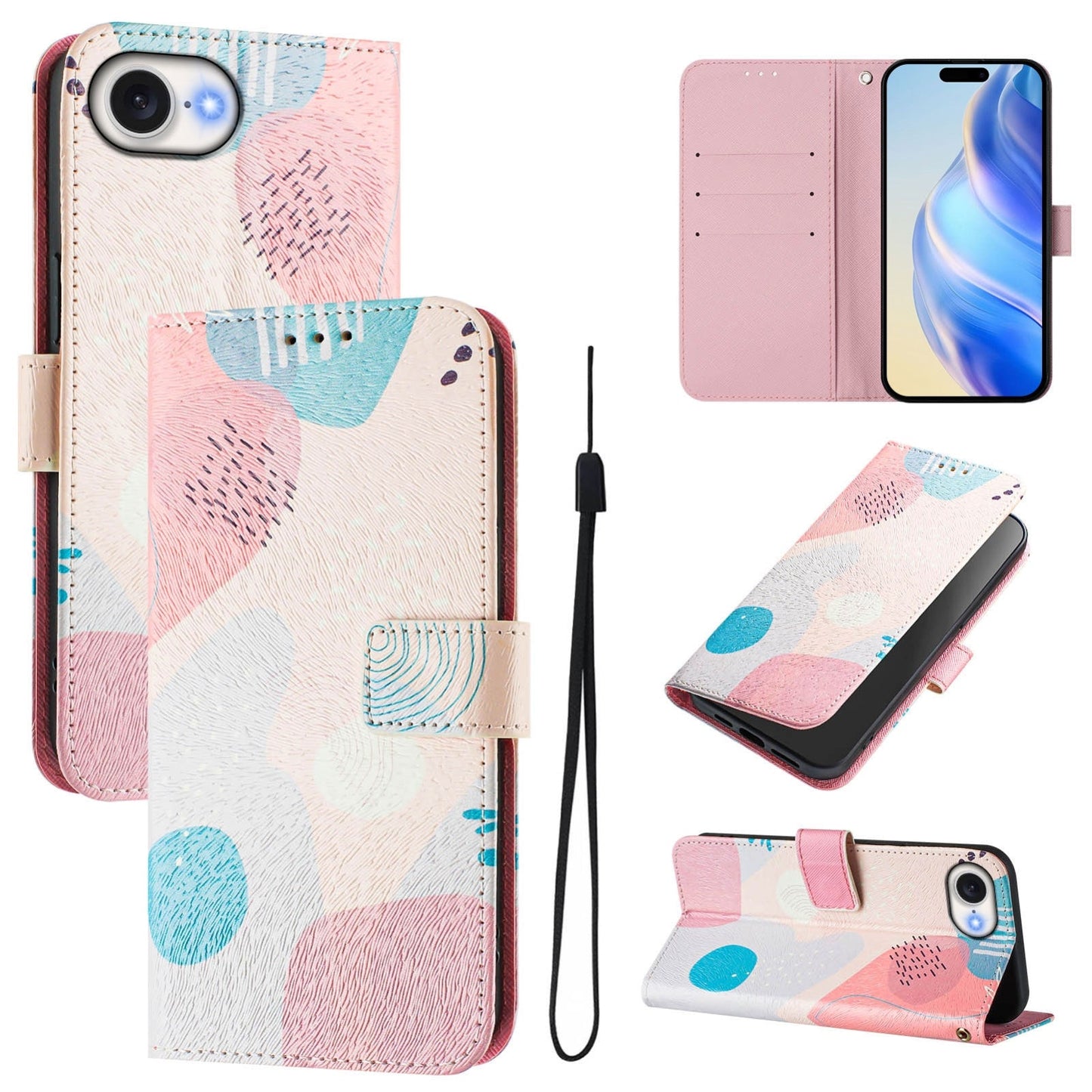 For iPhone 16e Art Colored Drawing Pattern Leather Phone Case(Graffiti puzzle)