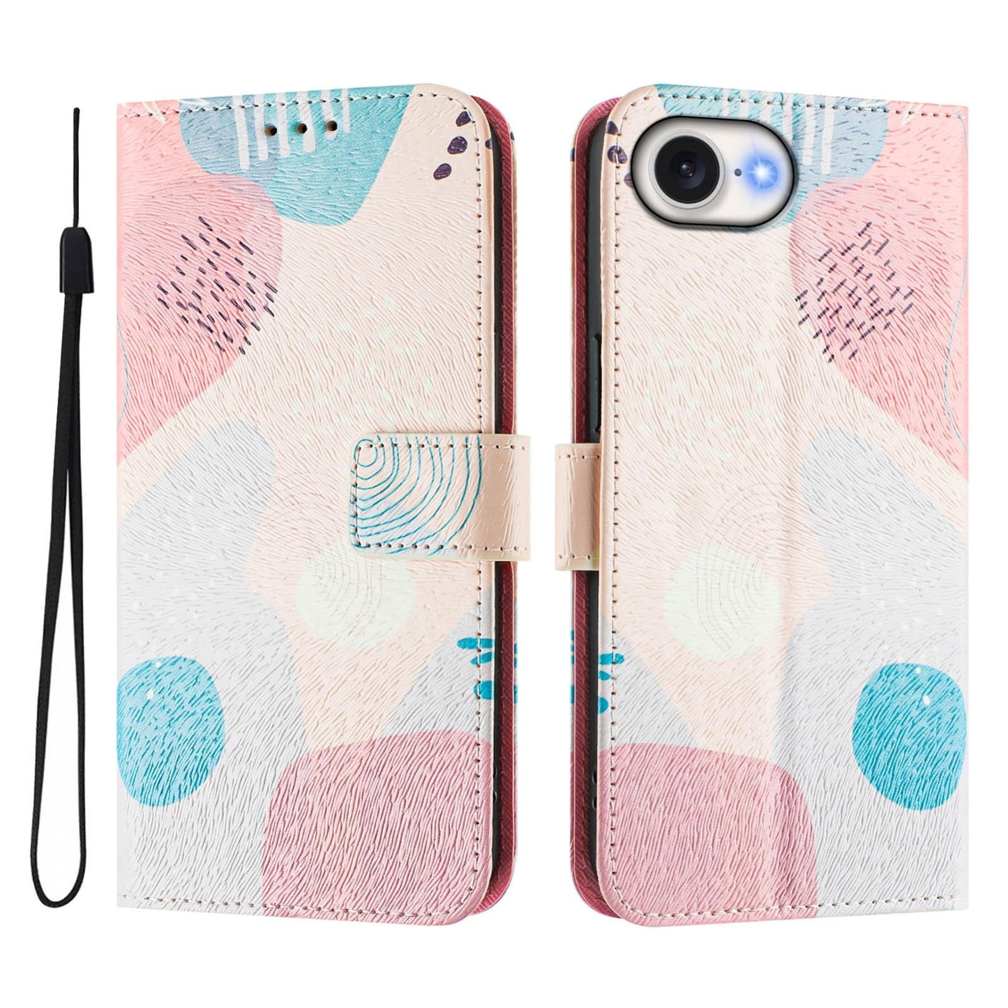 For iPhone 16e Art Colored Drawing Pattern Leather Phone Case(Graffiti puzzle)