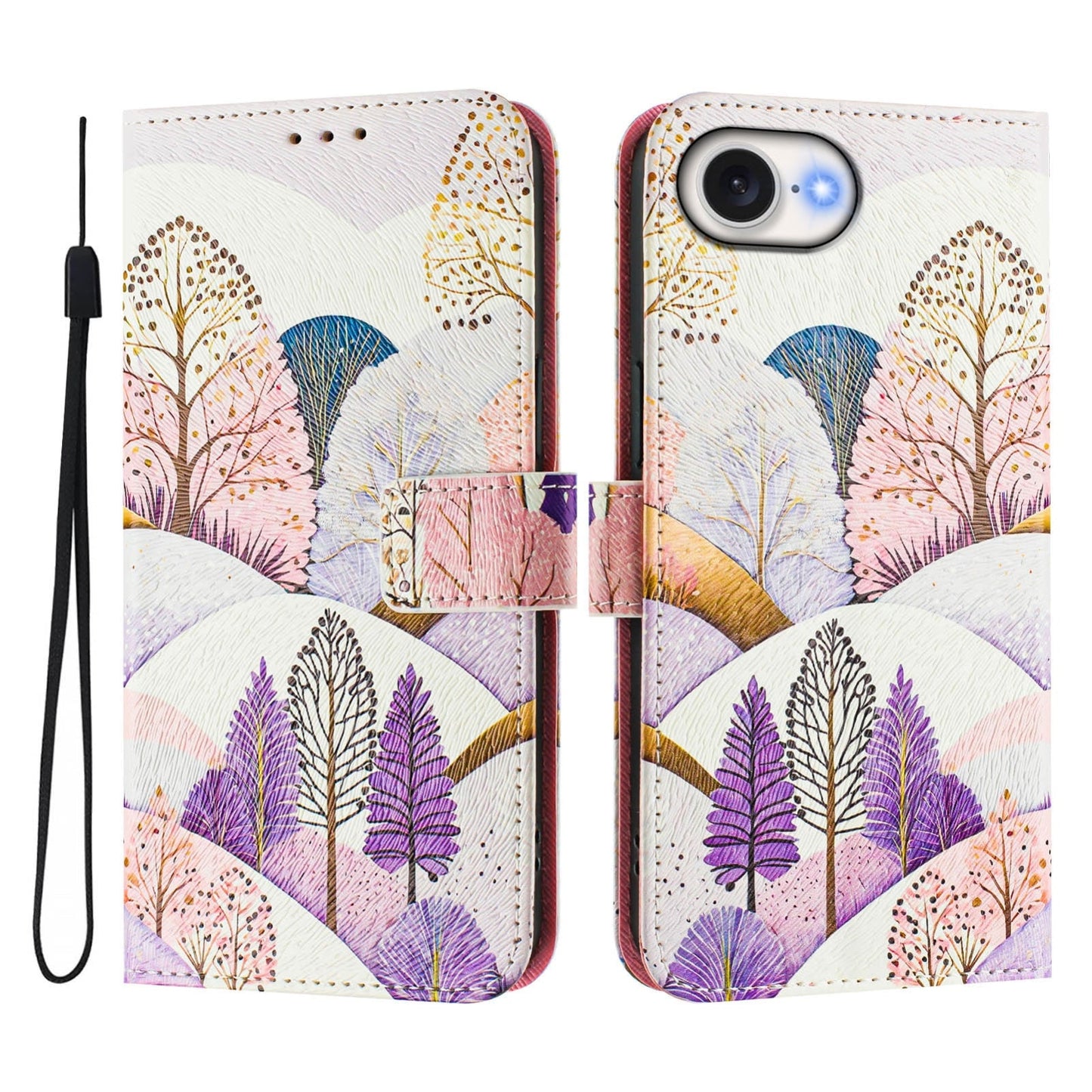 For iPhone 16e Art Colored Drawing Pattern Leather Phone Case(Landscape)