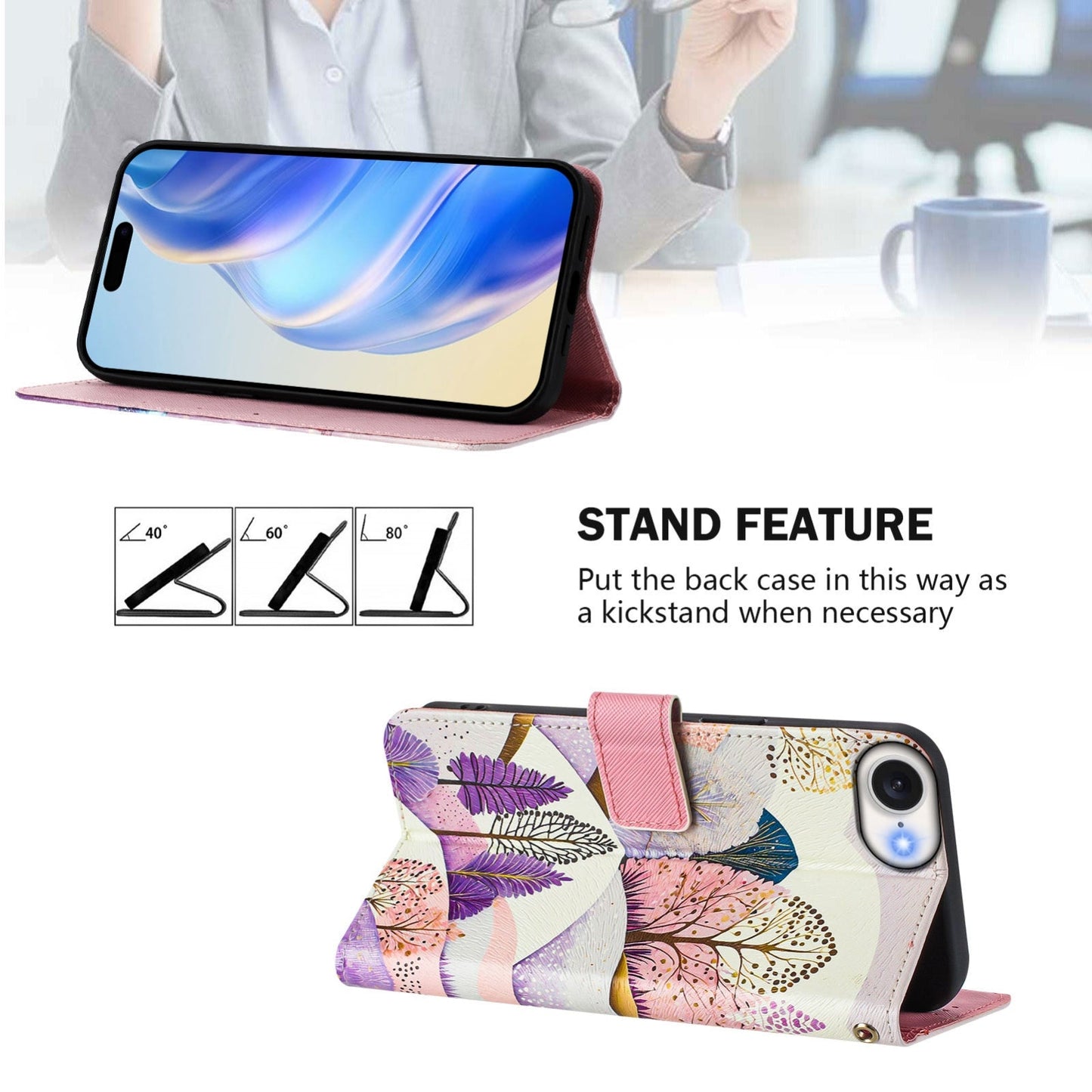 For iPhone 16e Art Colored Drawing Pattern Leather Phone Case(Landscape)