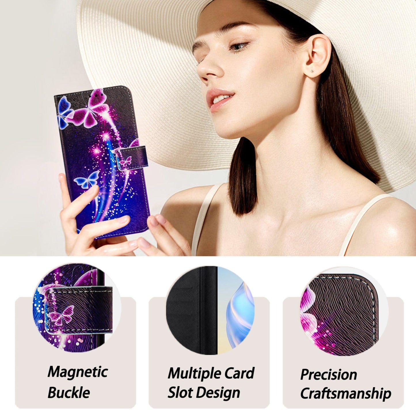 For iPhone 16e Art Colored Drawing Pattern Leather Phone Case(Fireworks butterfly)