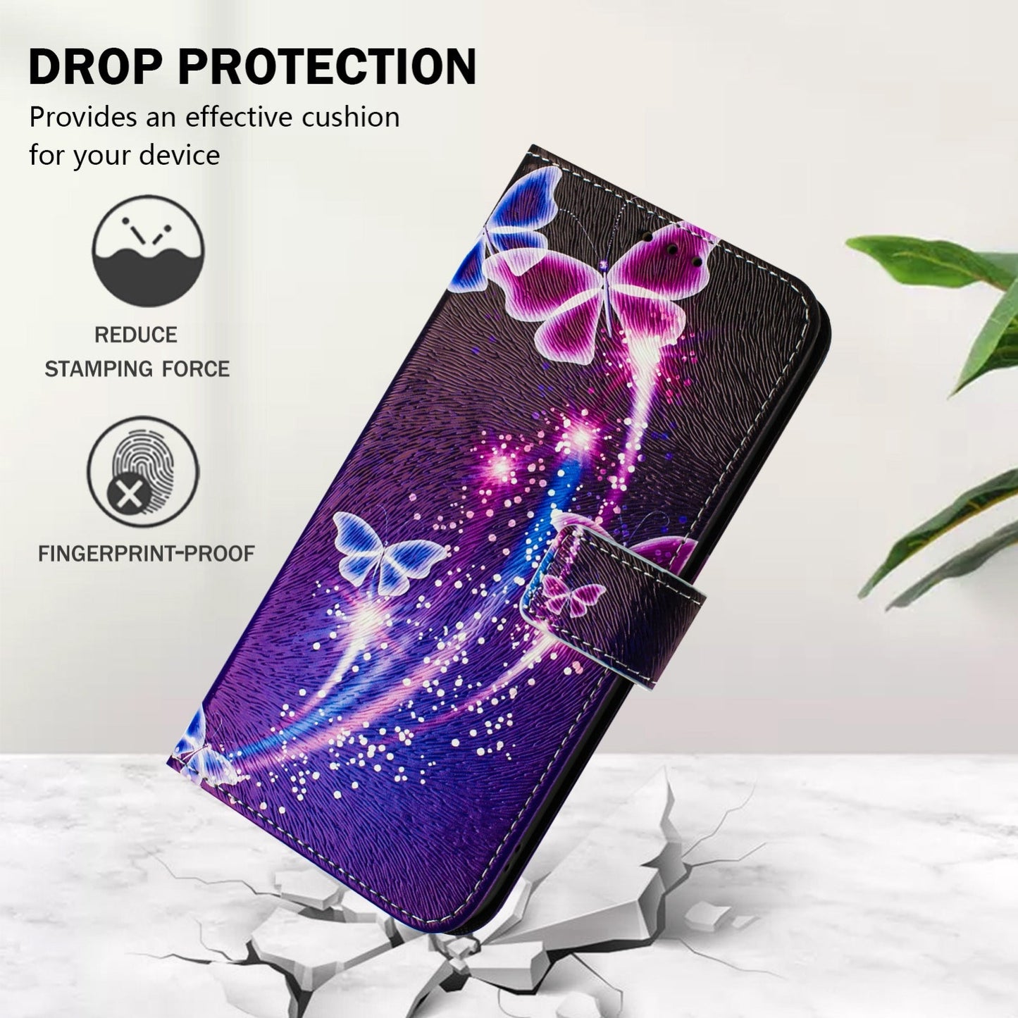 For iPhone 16e Art Colored Drawing Pattern Leather Phone Case(Fireworks butterfly)