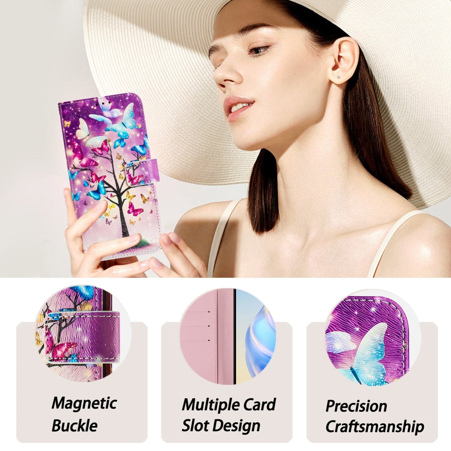 For iPhone 16e Art Colored Drawing Pattern Leather Phone Case(Butterfly branch)