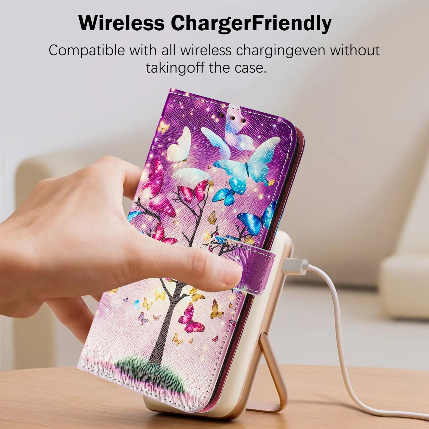 For iPhone 16e Art Colored Drawing Pattern Leather Phone Case(Butterfly branch)