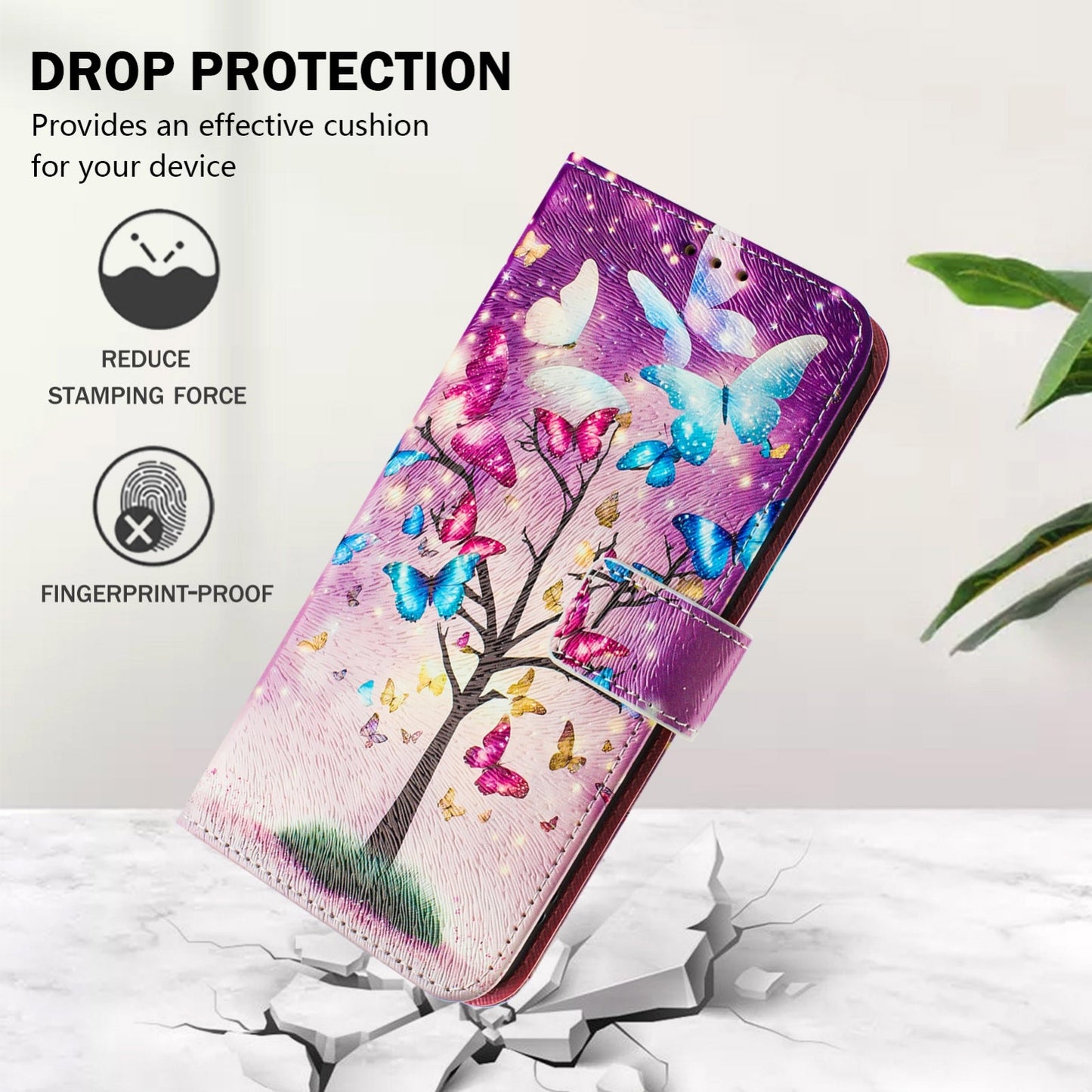 For iPhone 16e Art Colored Drawing Pattern Leather Phone Case(Butterfly branch)