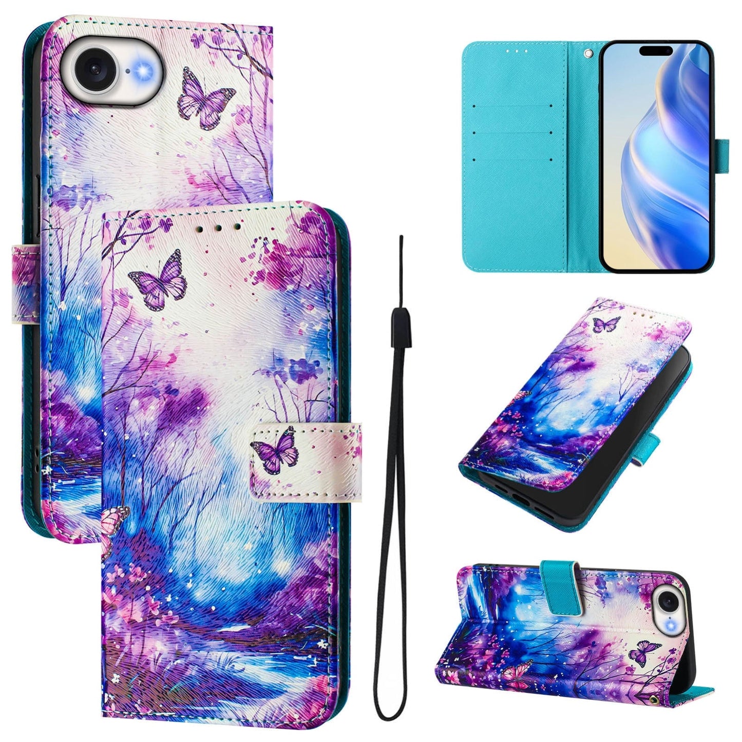 For iPhone 16e Art Colored Drawing Pattern Leather Phone Case(Dreamland)