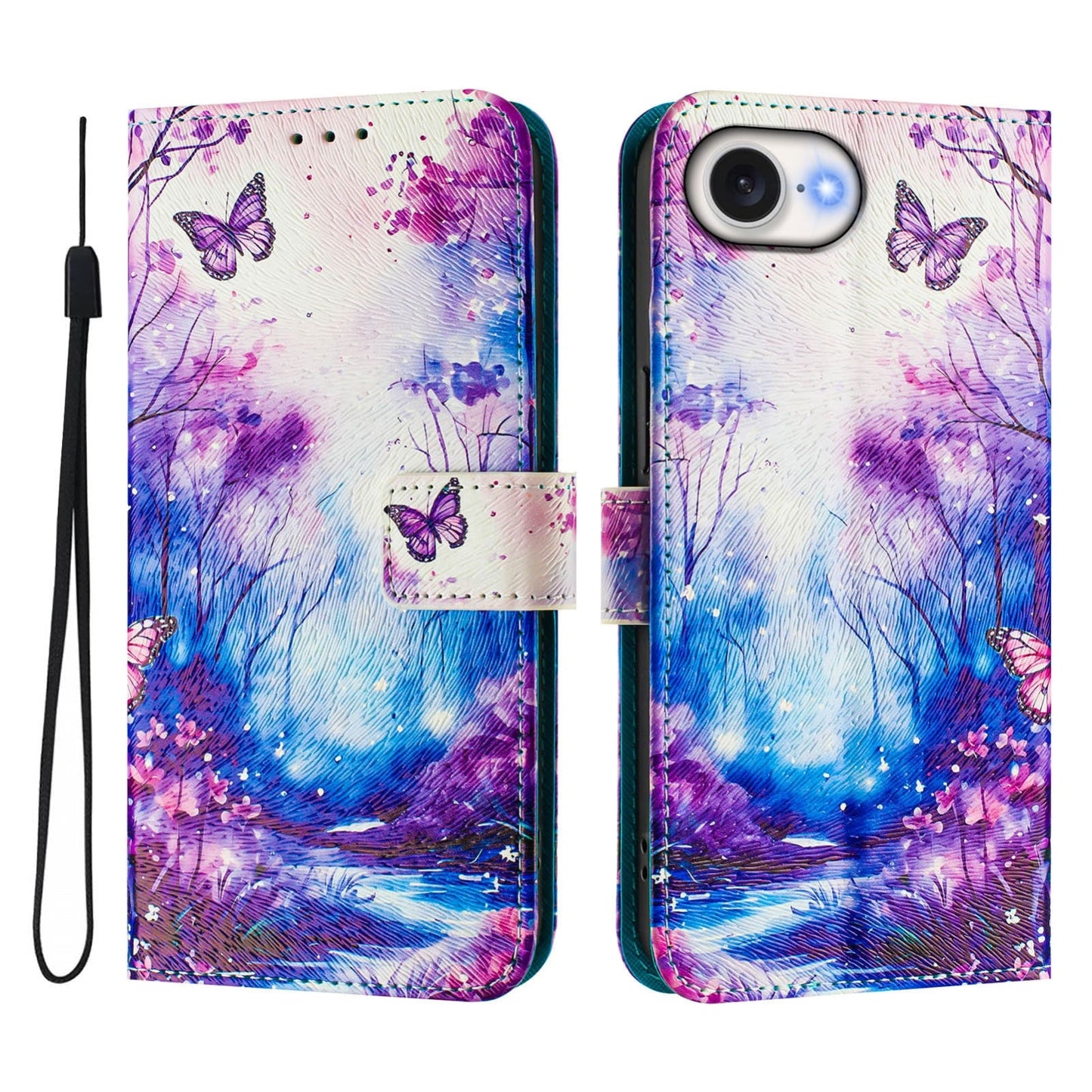 For iPhone 16e Art Colored Drawing Pattern Leather Phone Case(Dreamland)