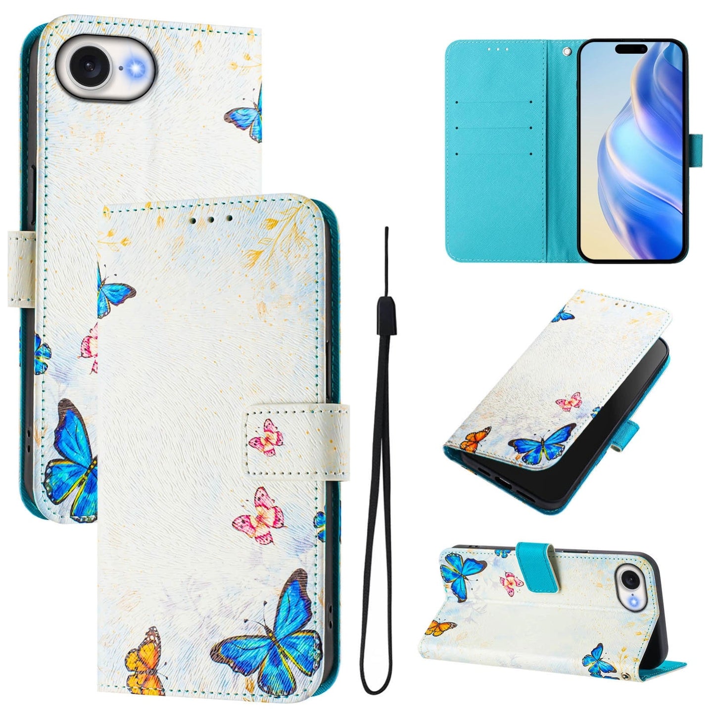 For iPhone 16e Art Colored Drawing Pattern Leather Phone Case(Butterfly house)