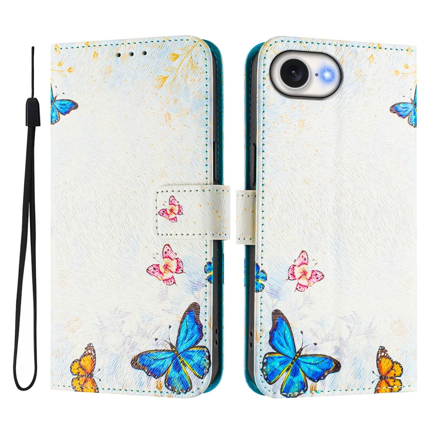 For iPhone 16e Art Colored Drawing Pattern Leather Phone Case(Butterfly house)