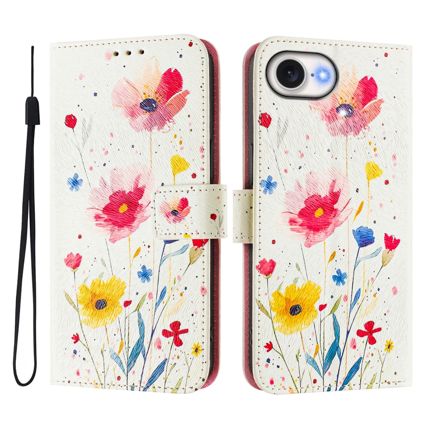 For iPhone 16e Art Colored Drawing Pattern Leather Phone Case(Flowers and plants)