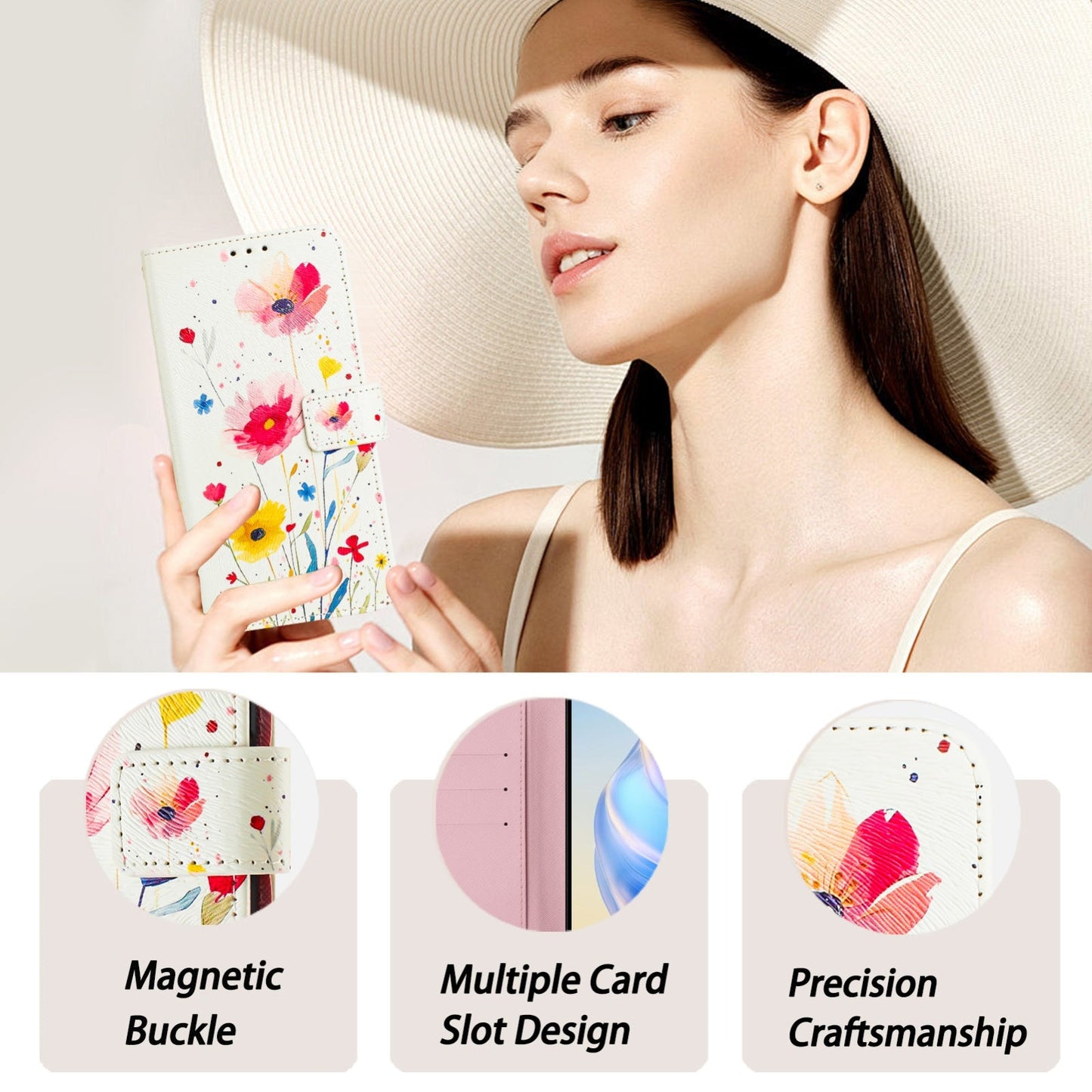 For iPhone 16e Art Colored Drawing Pattern Leather Phone Case(Flowers and plants)