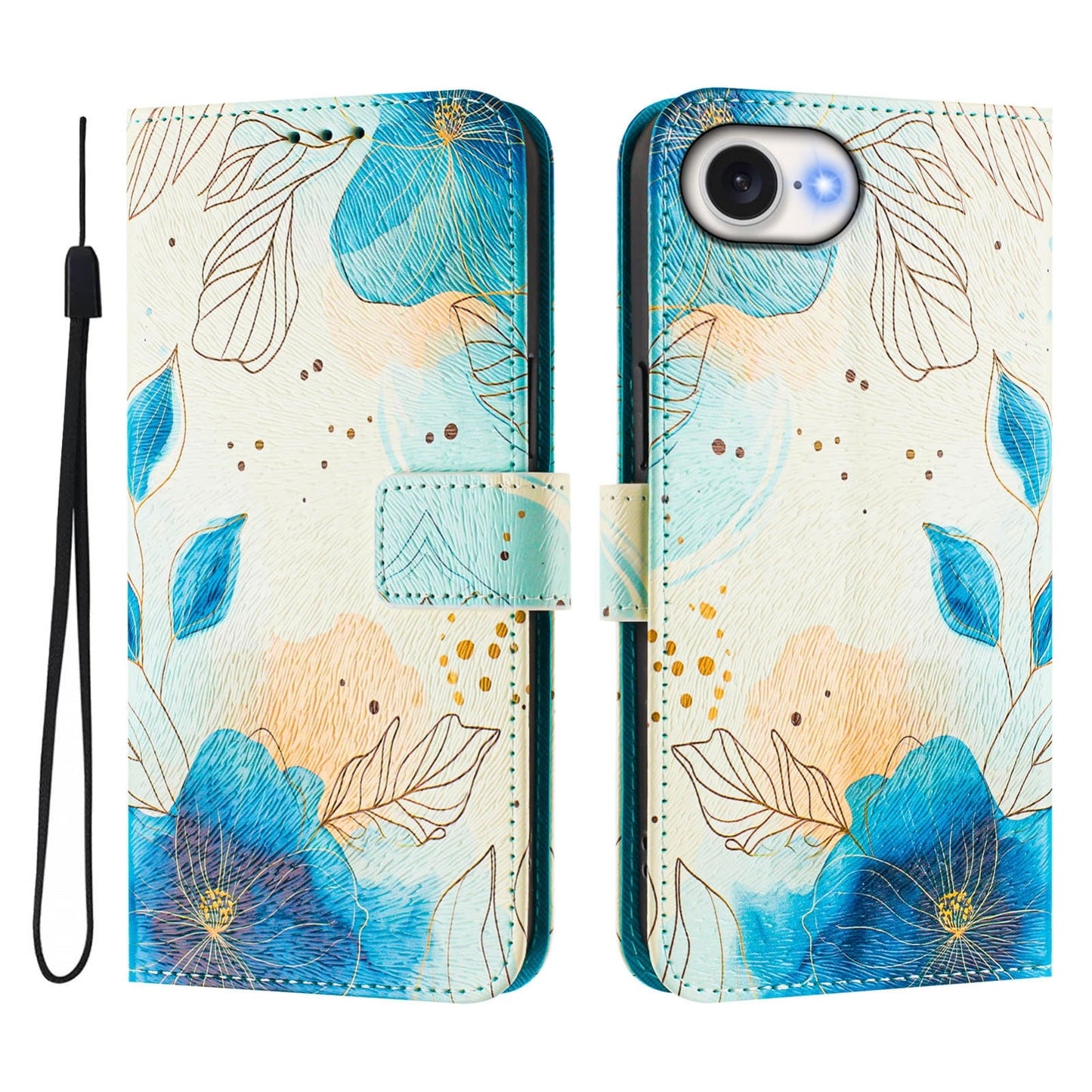 For iPhone 16e Art Colored Drawing Pattern Leather Phone Case(Flowering flowers)