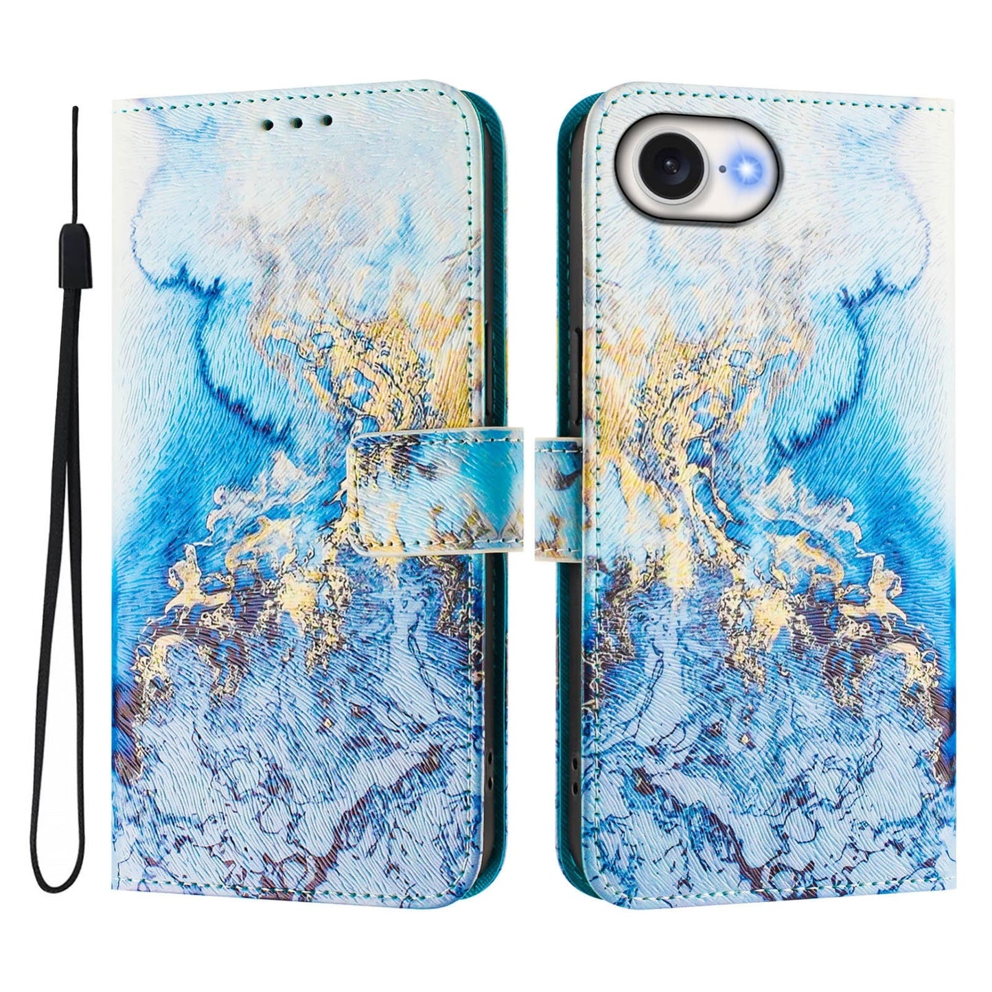 For iPhone 16e Art Colored Drawing Pattern Leather Phone Case(Ocean marble)