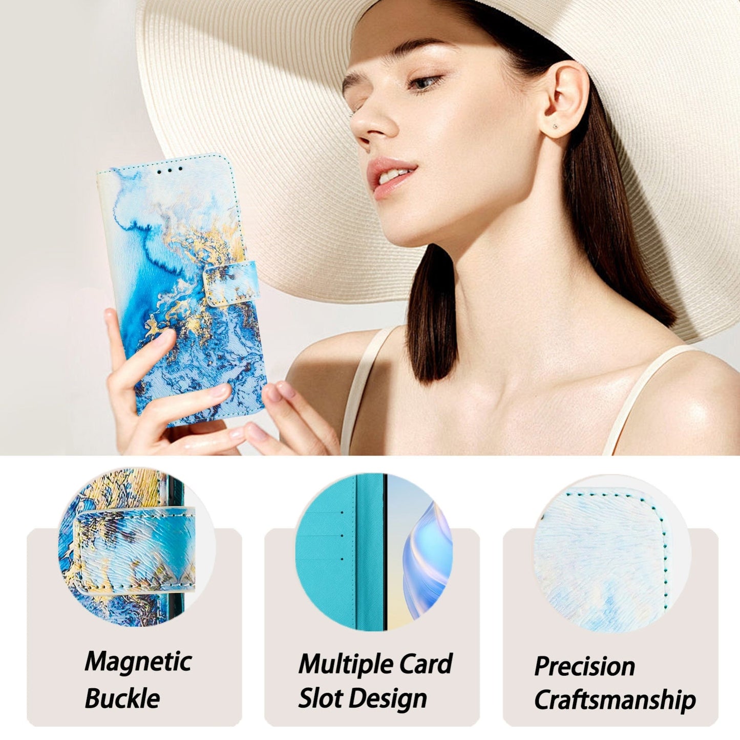 For iPhone 16e Art Colored Drawing Pattern Leather Phone Case(Ocean marble)