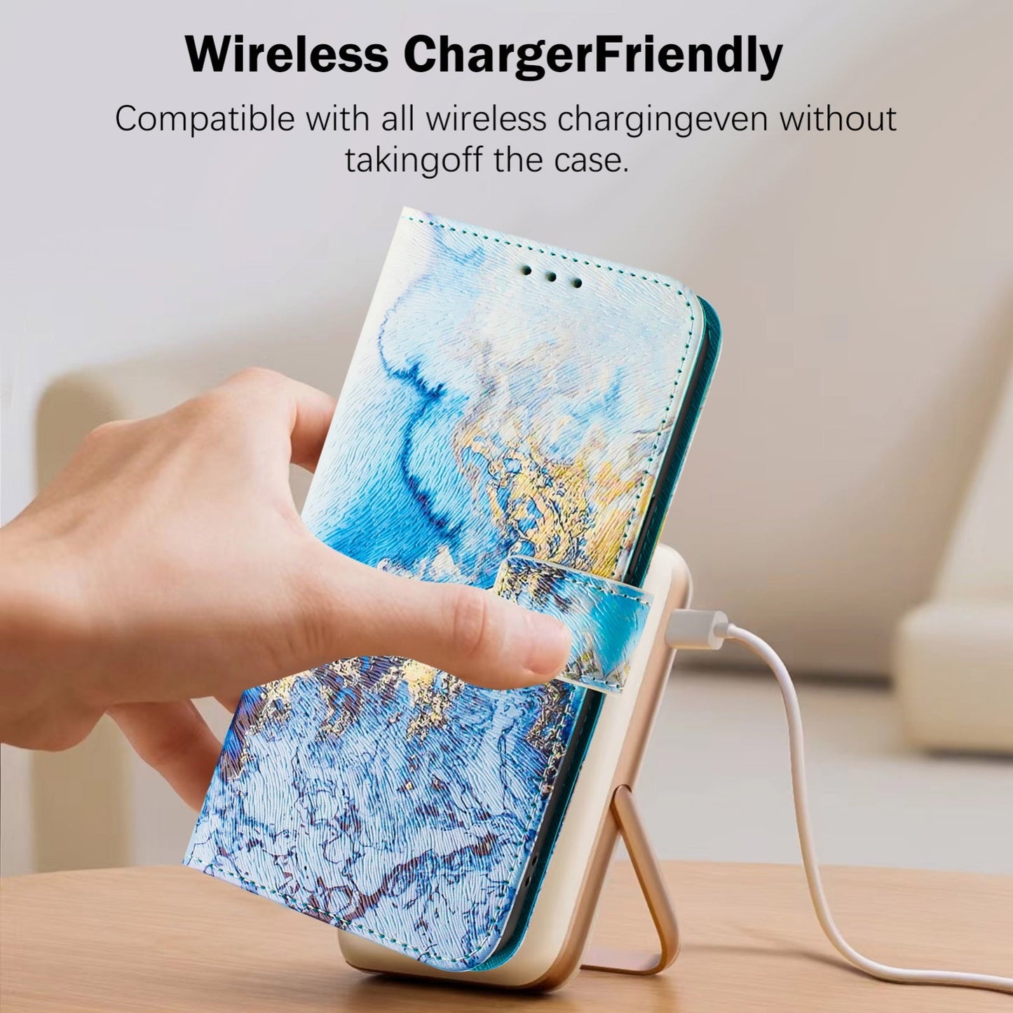 For iPhone 16e Art Colored Drawing Pattern Leather Phone Case(Ocean marble)