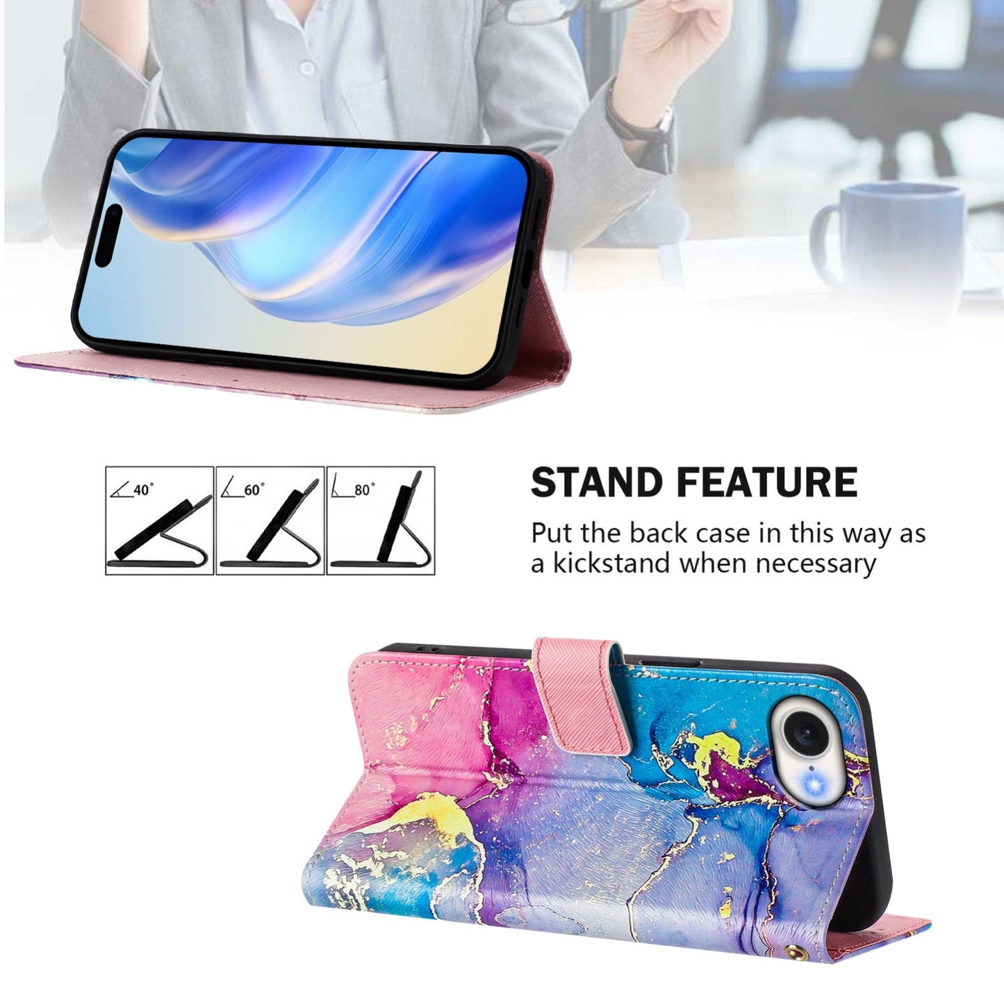 For iPhone 16e Art Colored Drawing Pattern Leather Phone Case(Colorful marble)