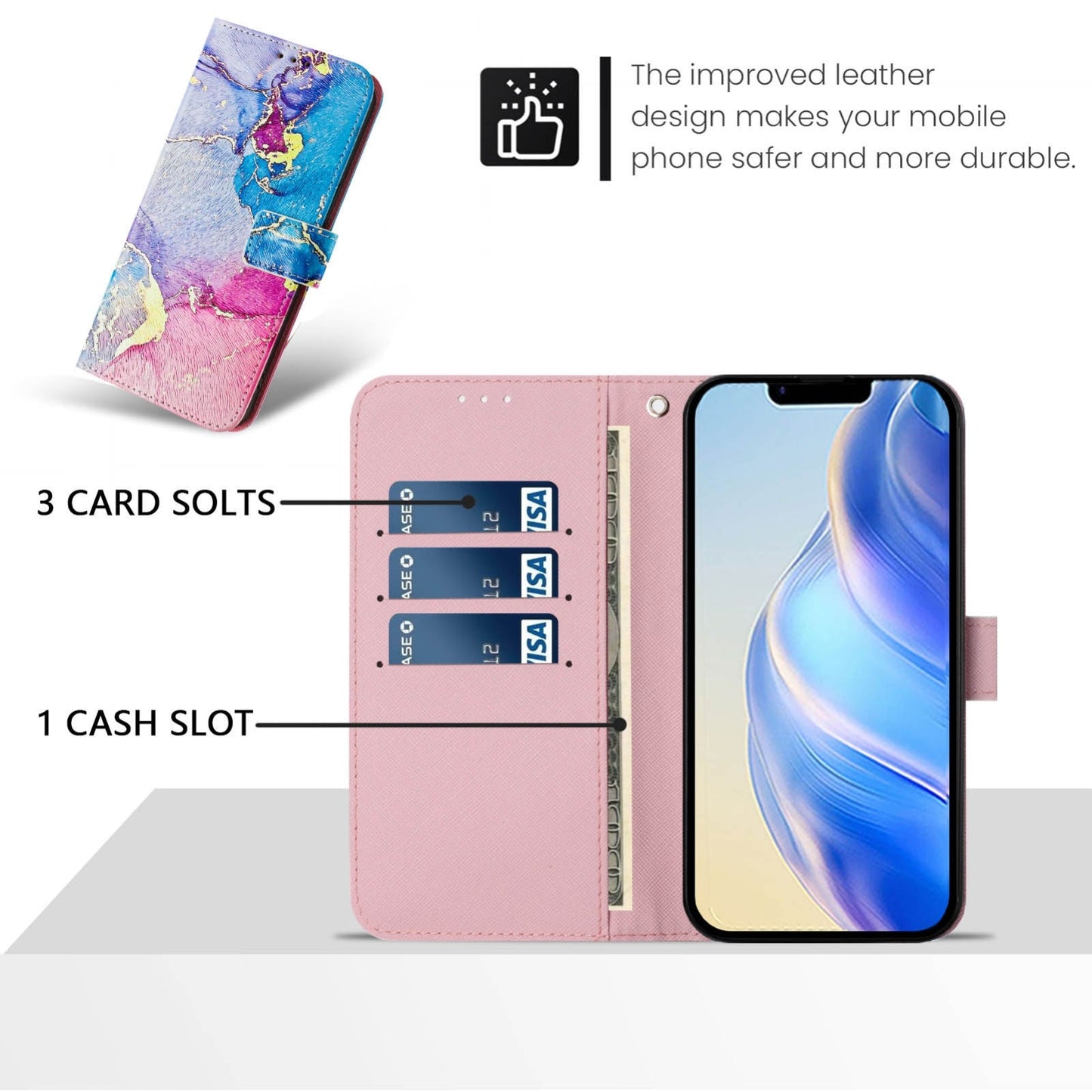 For iPhone 16e Art Colored Drawing Pattern Leather Phone Case(Colorful marble)