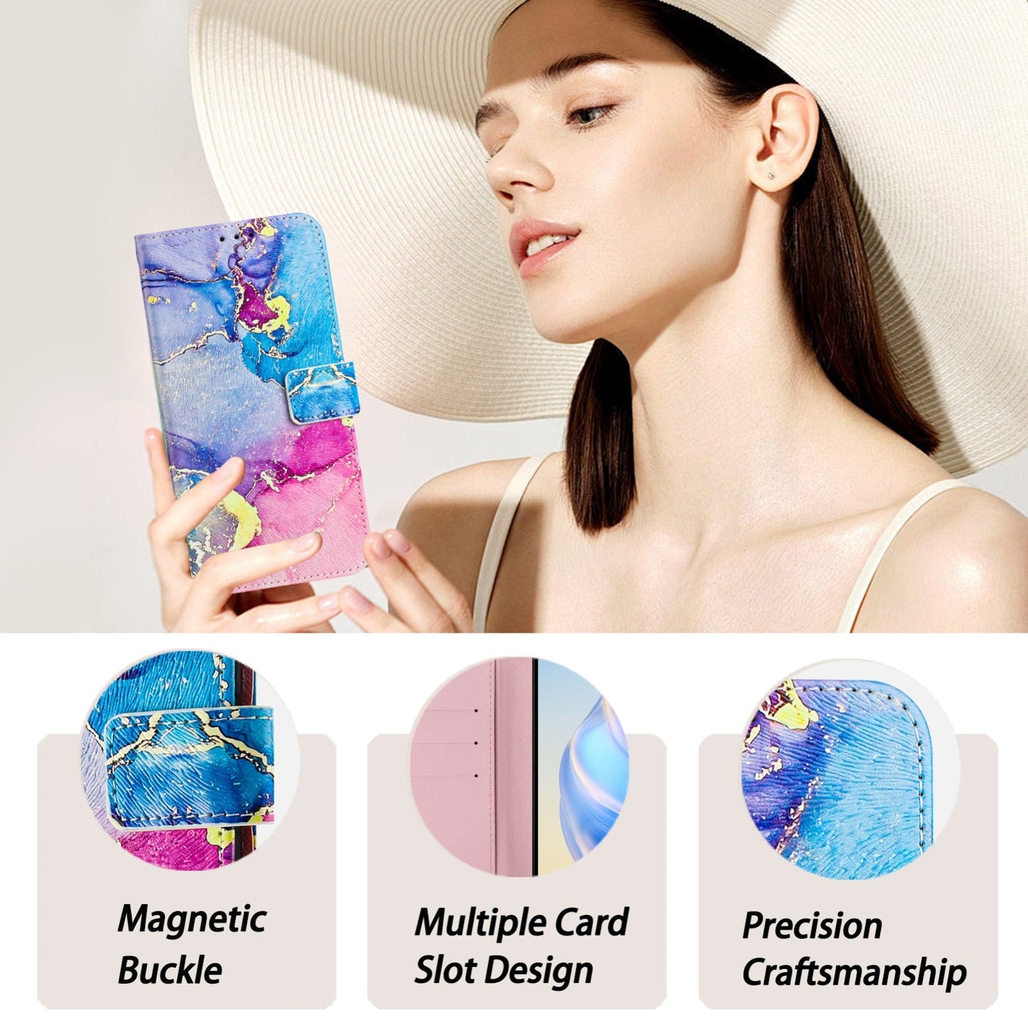 For iPhone 16e Art Colored Drawing Pattern Leather Phone Case(Colorful marble)