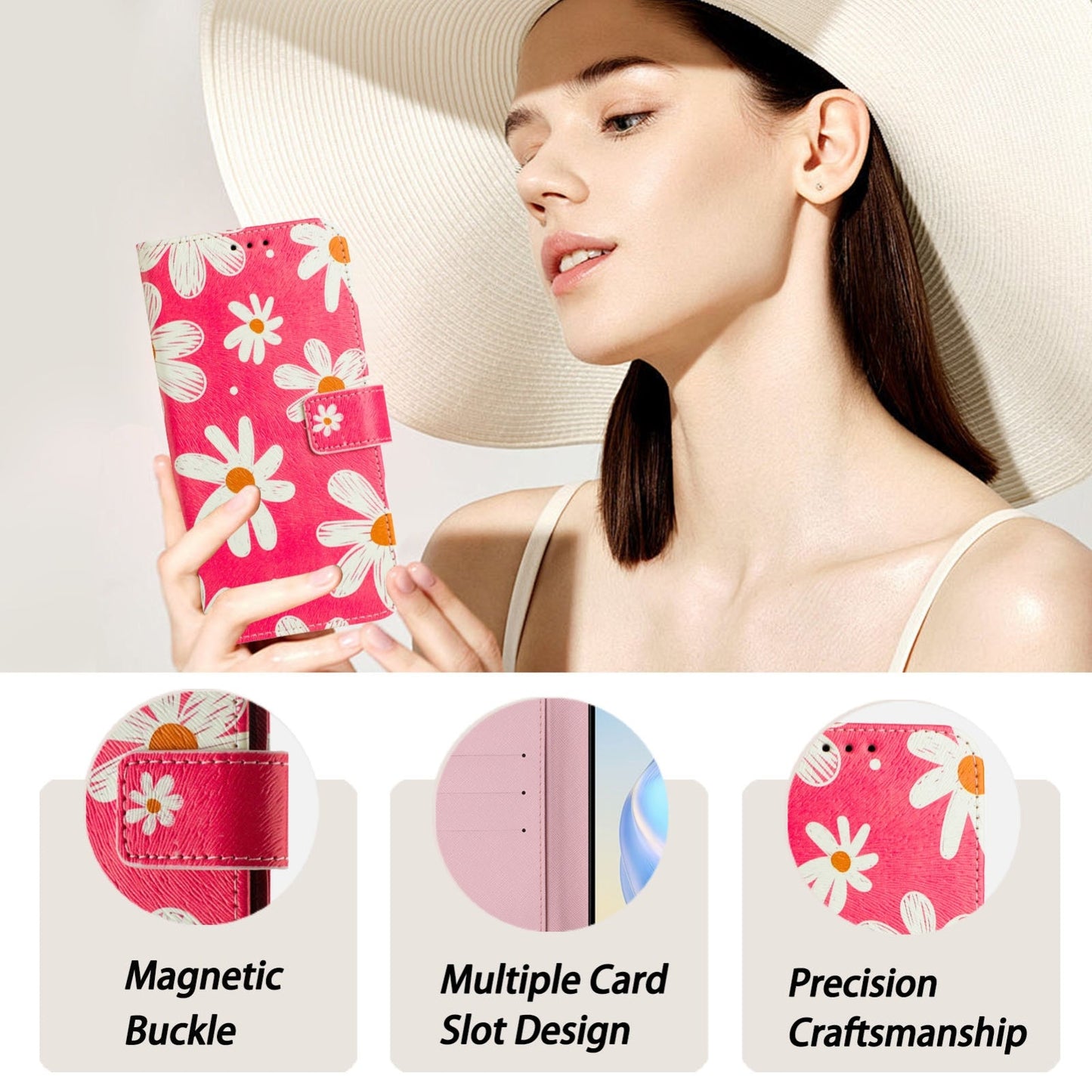 For iPhone 16e Art Colored Drawing Pattern Leather Phone Case(Pink daisy)