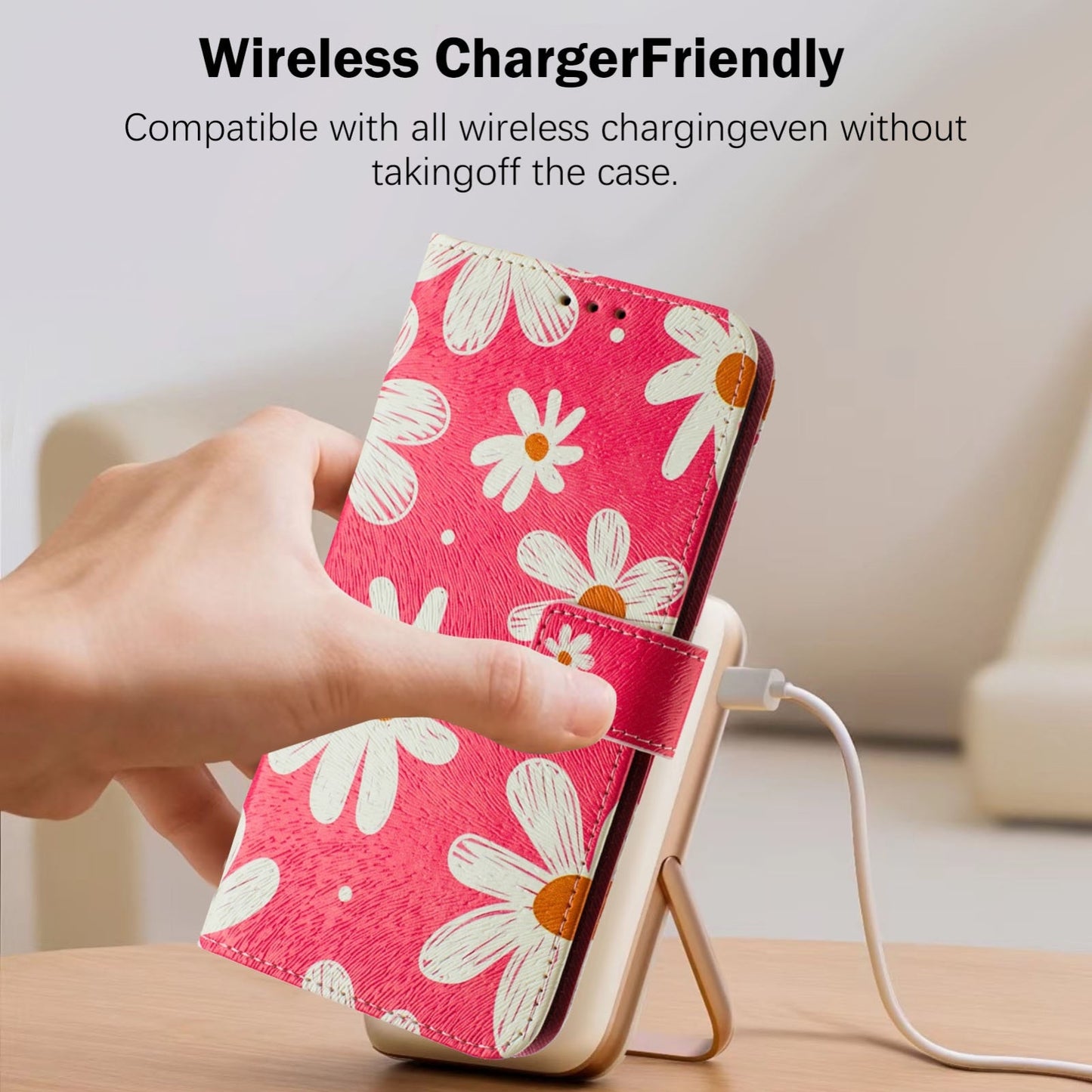 For iPhone 16e Art Colored Drawing Pattern Leather Phone Case(Pink daisy)