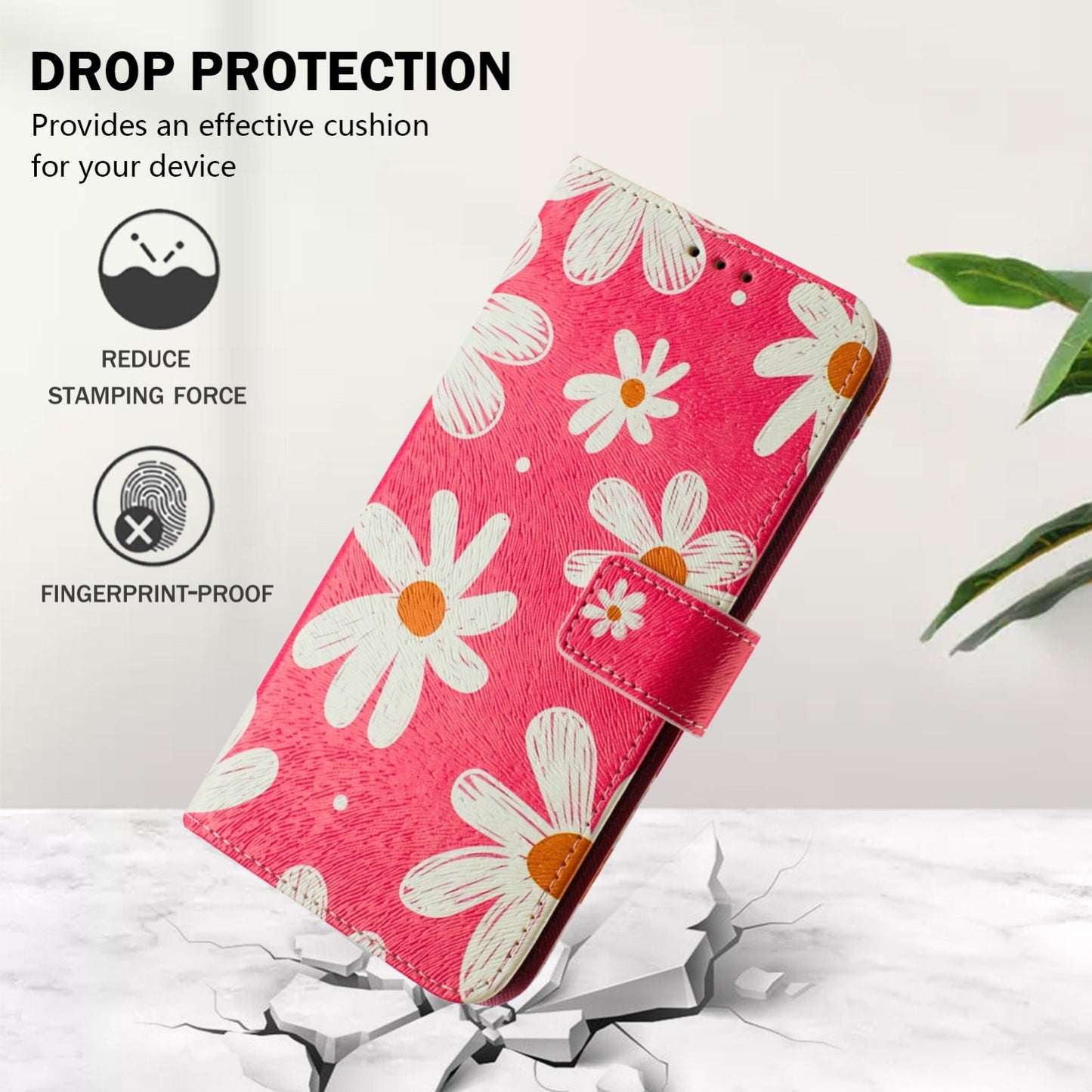 For iPhone 16e Art Colored Drawing Pattern Leather Phone Case(Pink daisy)