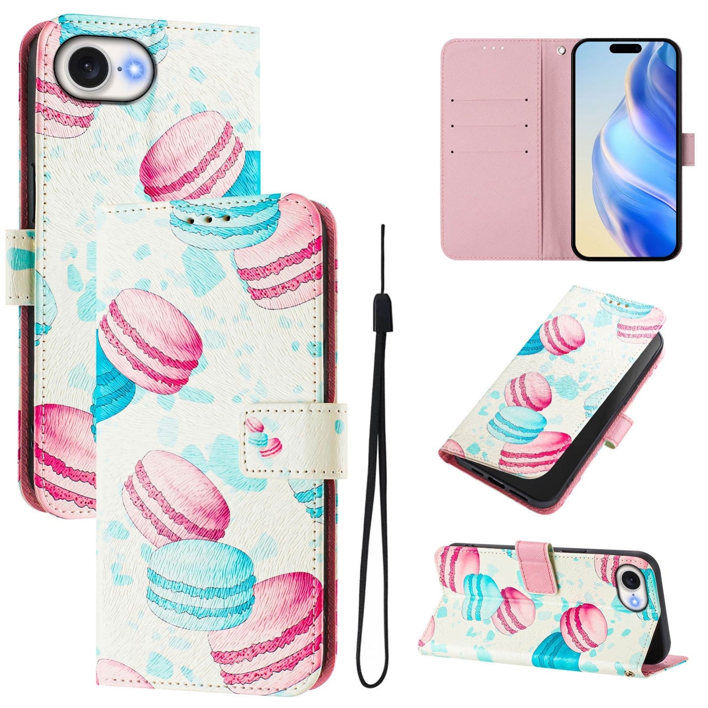 For iPhone 16e Art Colored Drawing Pattern Leather Phone Case(Cake)