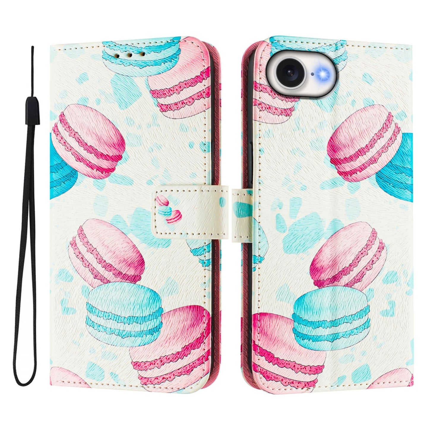 For iPhone 16e Art Colored Drawing Pattern Leather Phone Case(Cake)