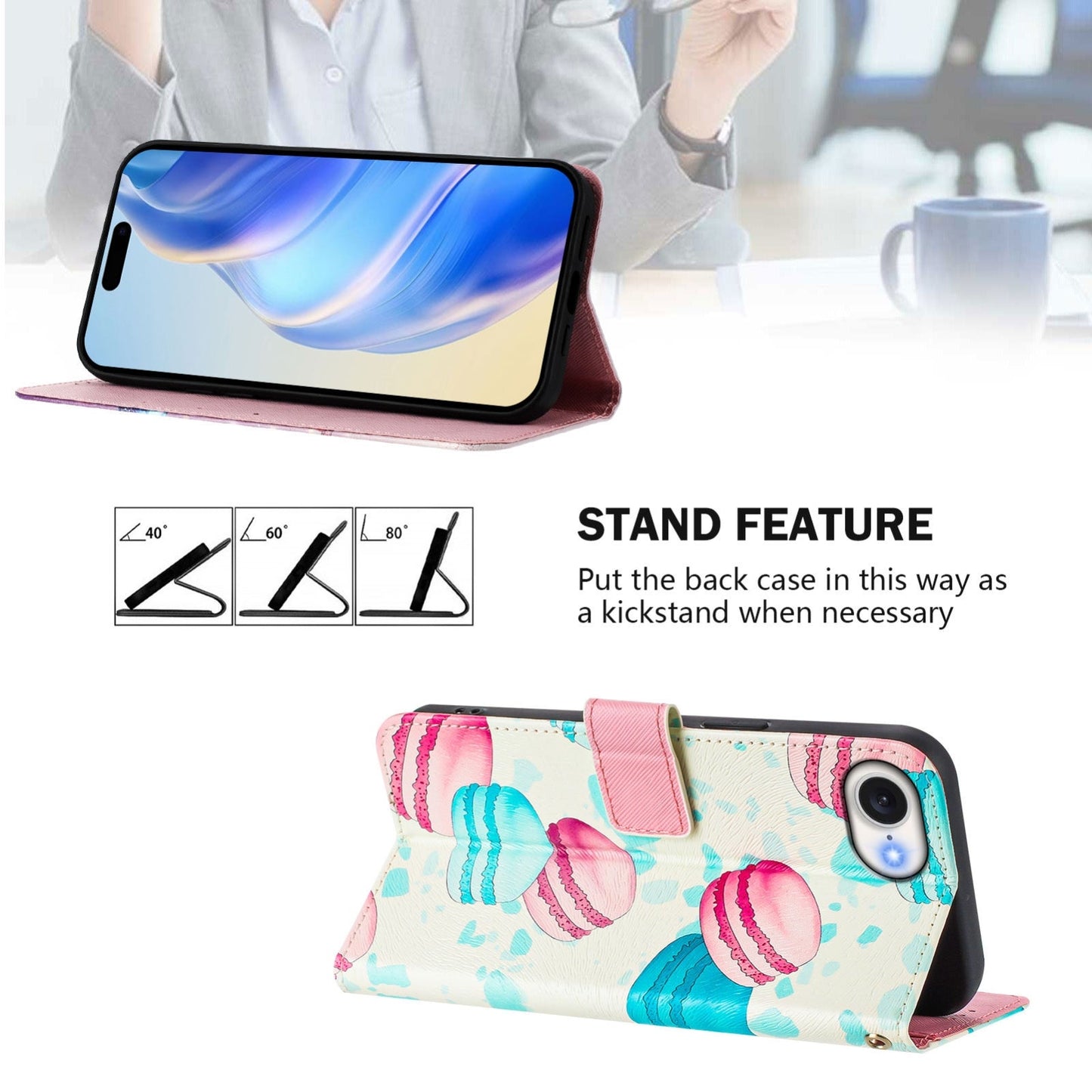 For iPhone 16e Art Colored Drawing Pattern Leather Phone Case(Cake)