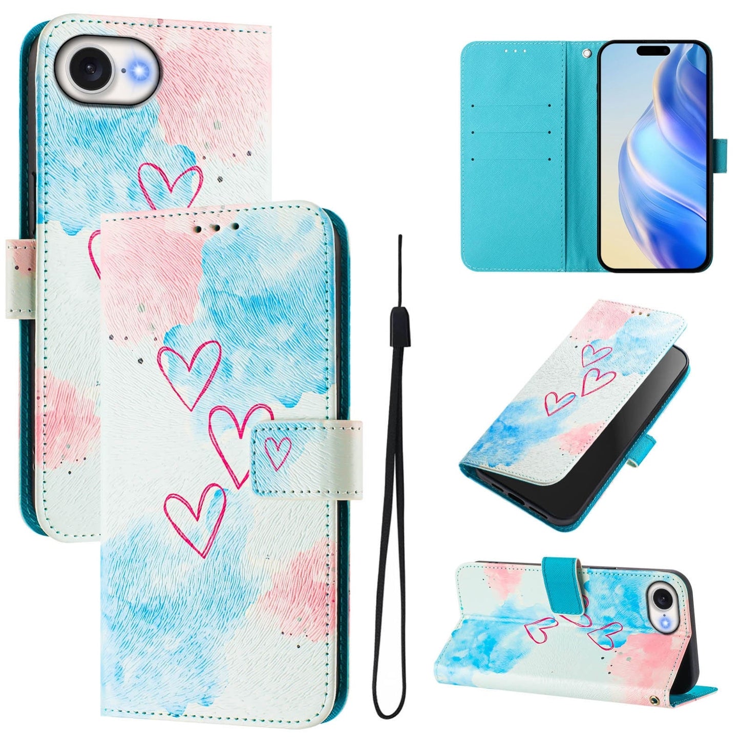 For iPhone 16e Art Colored Drawing Pattern Leather Phone Case(LOVE ME)
